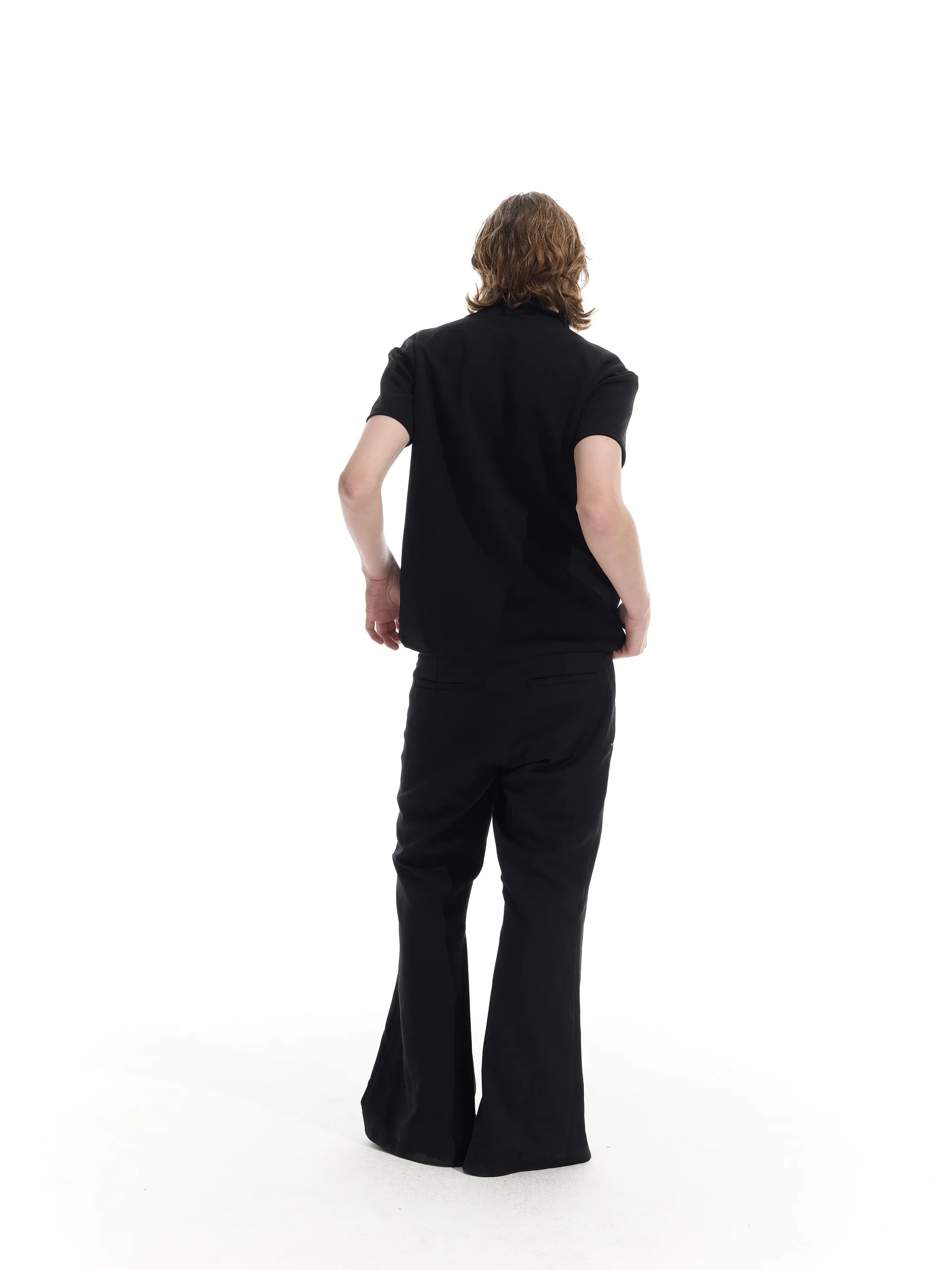 Semi-high neck ruched casual T-shirt