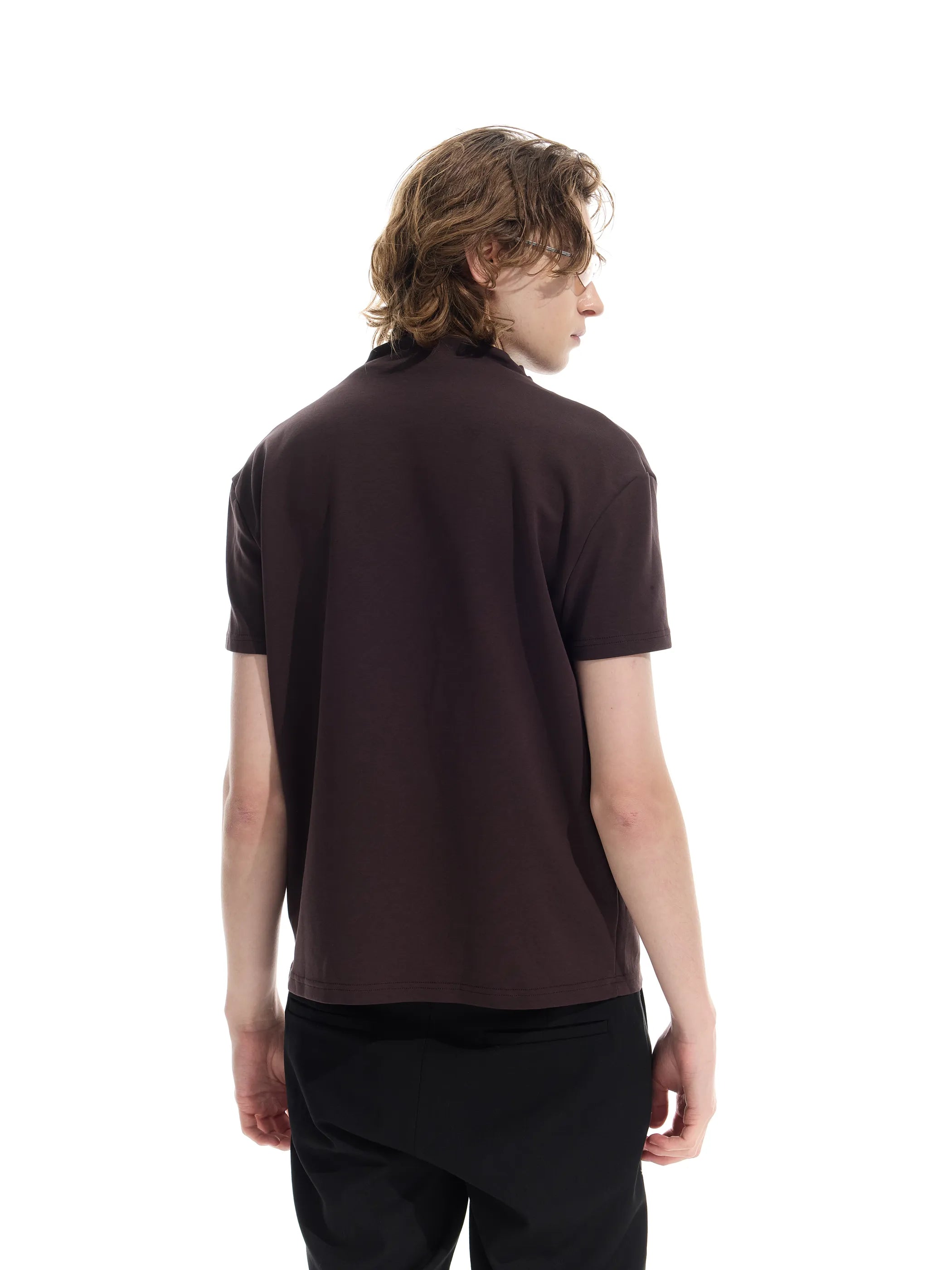 Semi-high neck ruched casual T-shirt