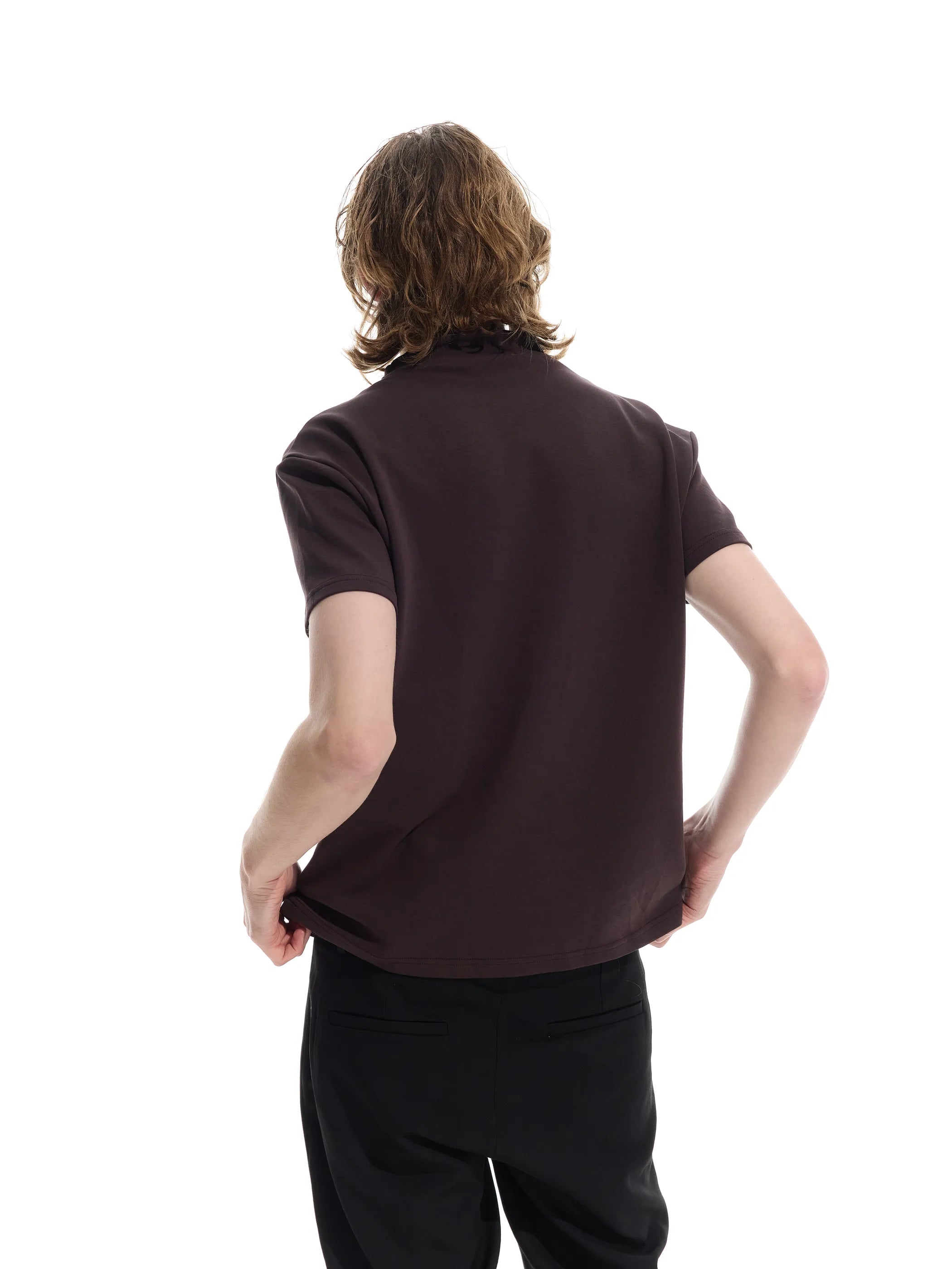 Semi-high neck ruched casual T-shirt