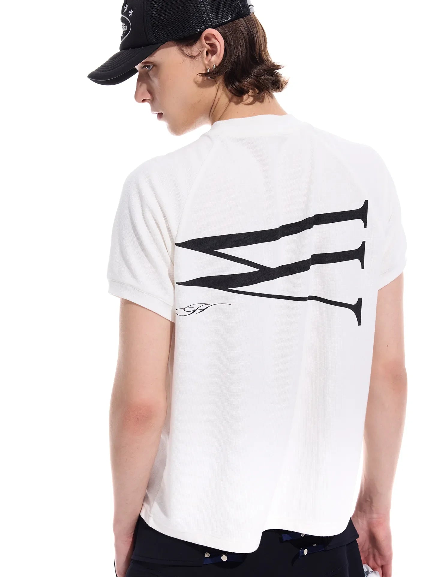 Waffle-texture print short-sleeve tee