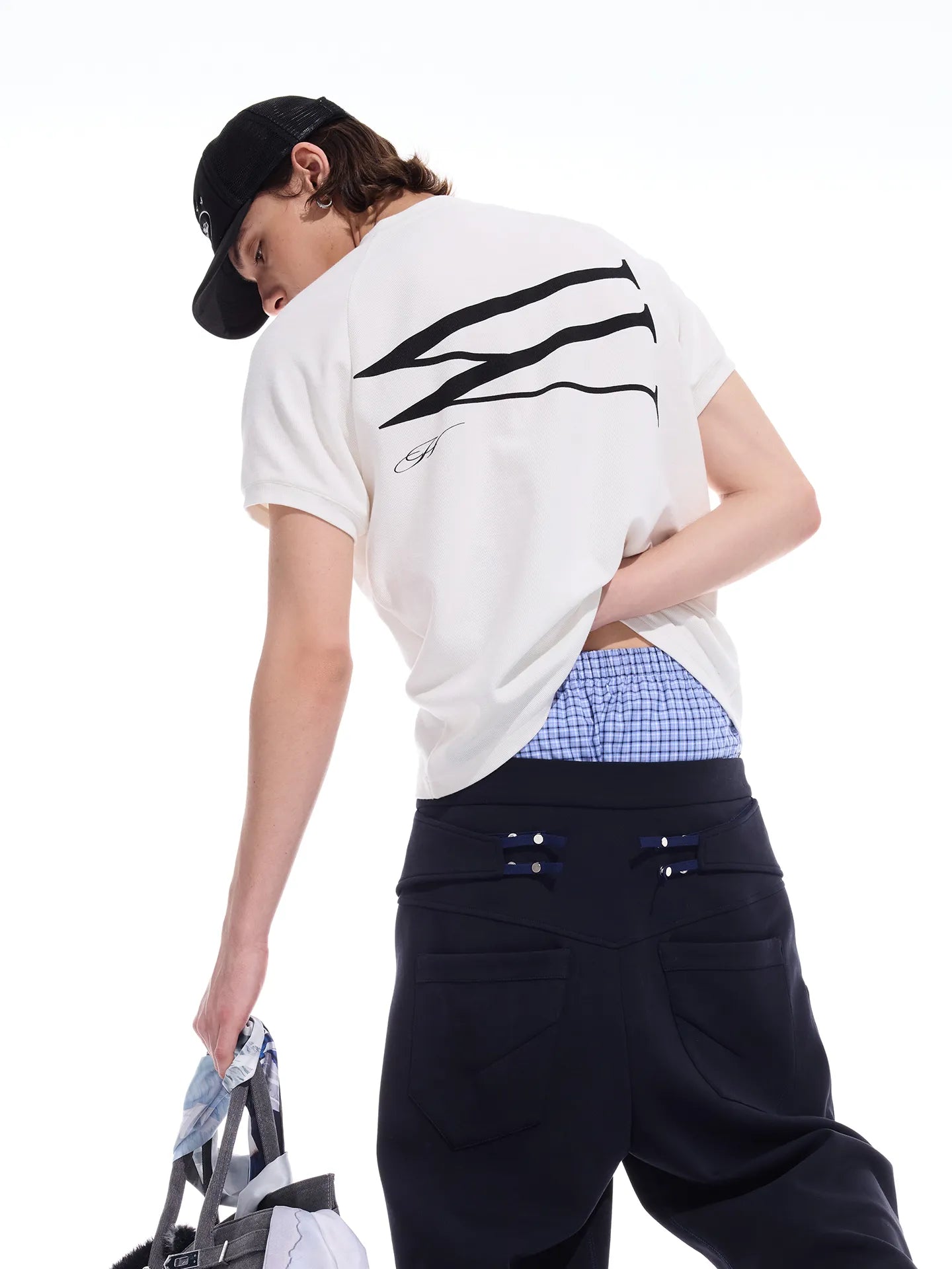 Waffle-texture print short-sleeve tee