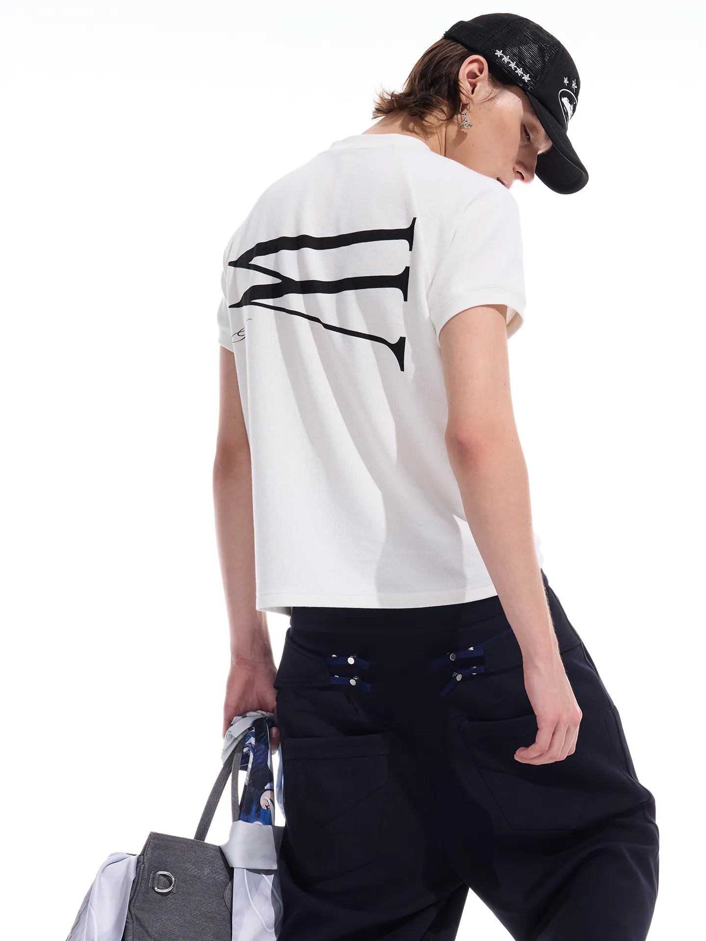 Waffle-texture print short-sleeve tee