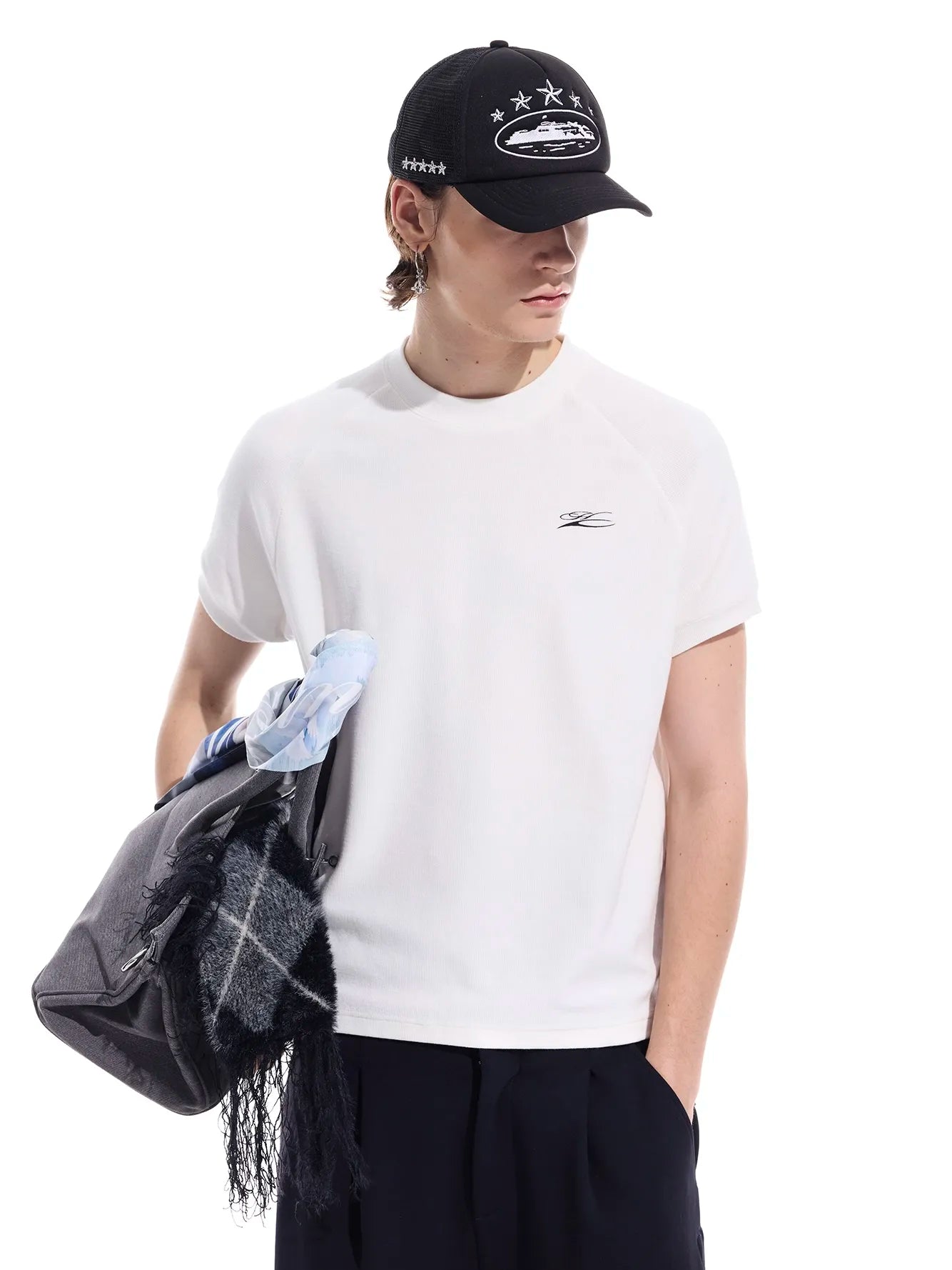 Waffle-texture print short-sleeve tee