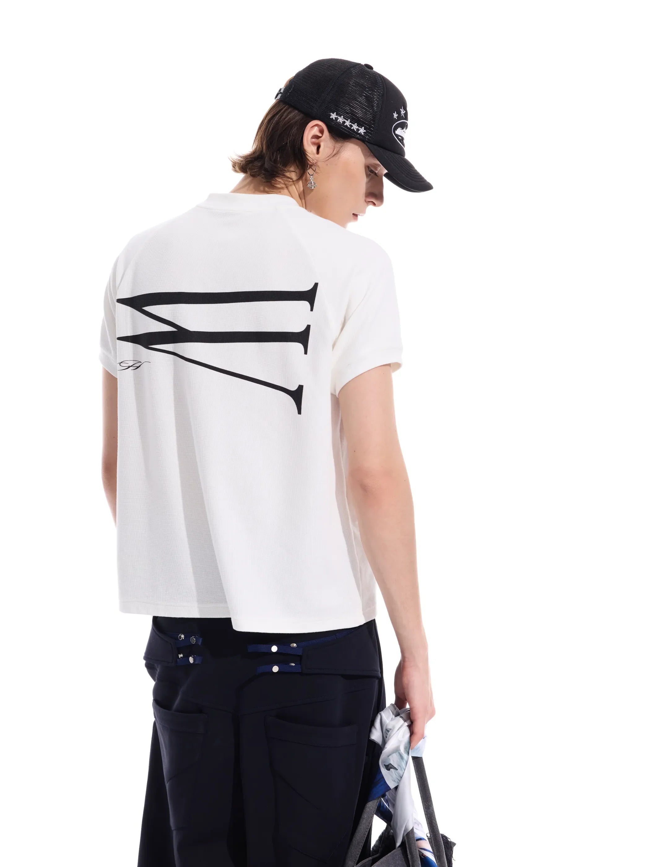 Waffle-texture print short-sleeve tee