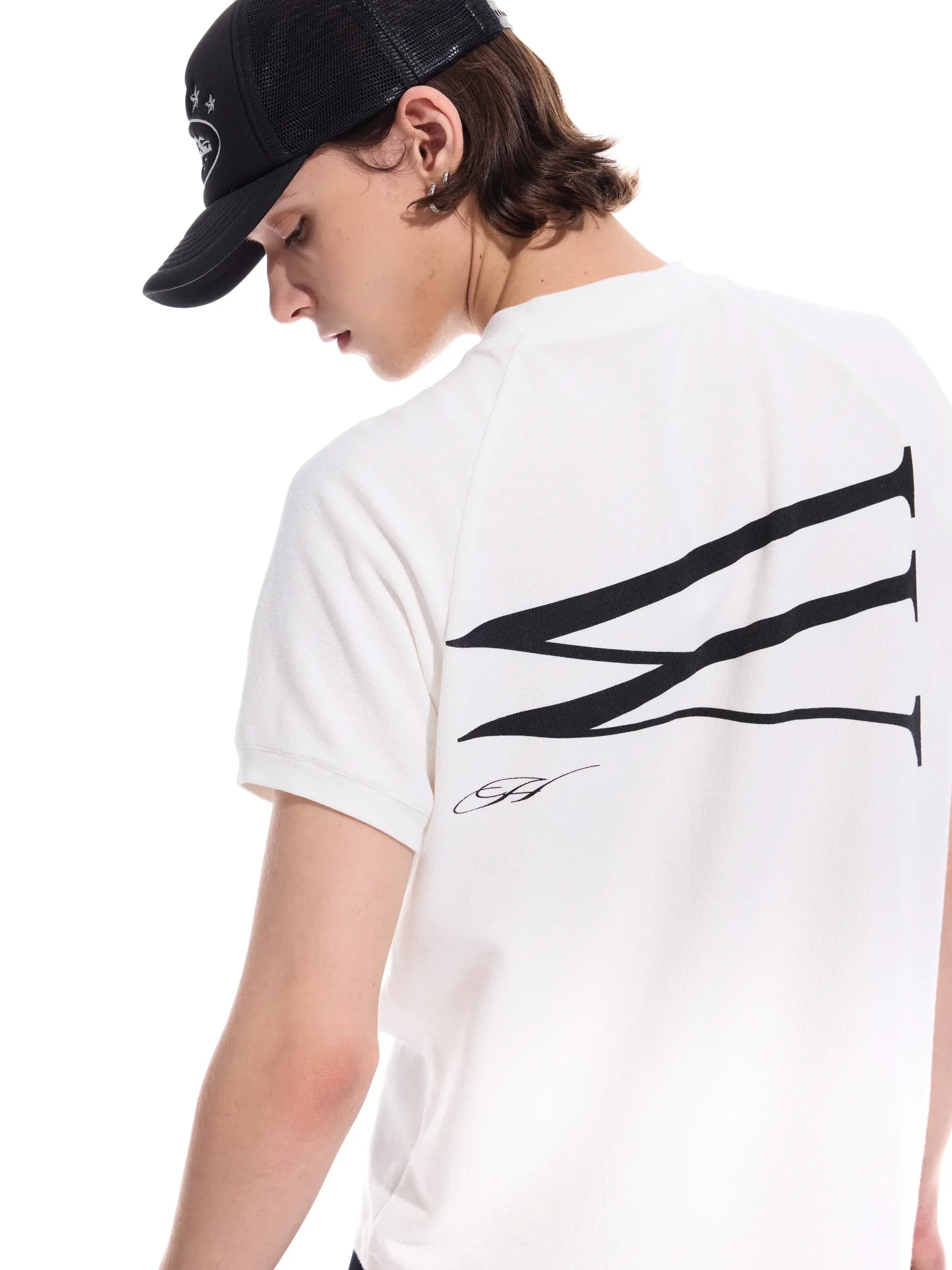 Waffle-texture print short-sleeve tee