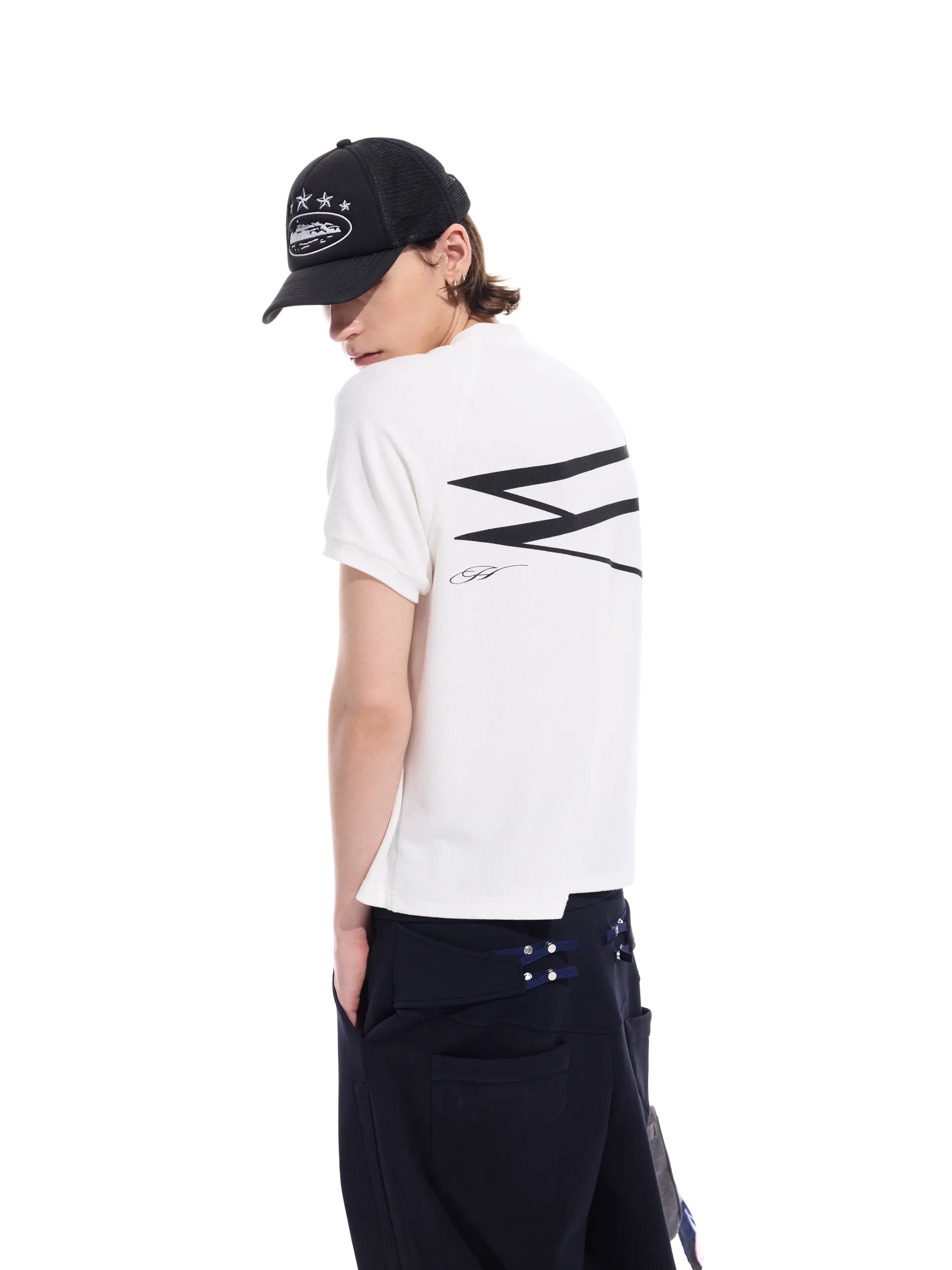 Waffle-texture print short-sleeve tee