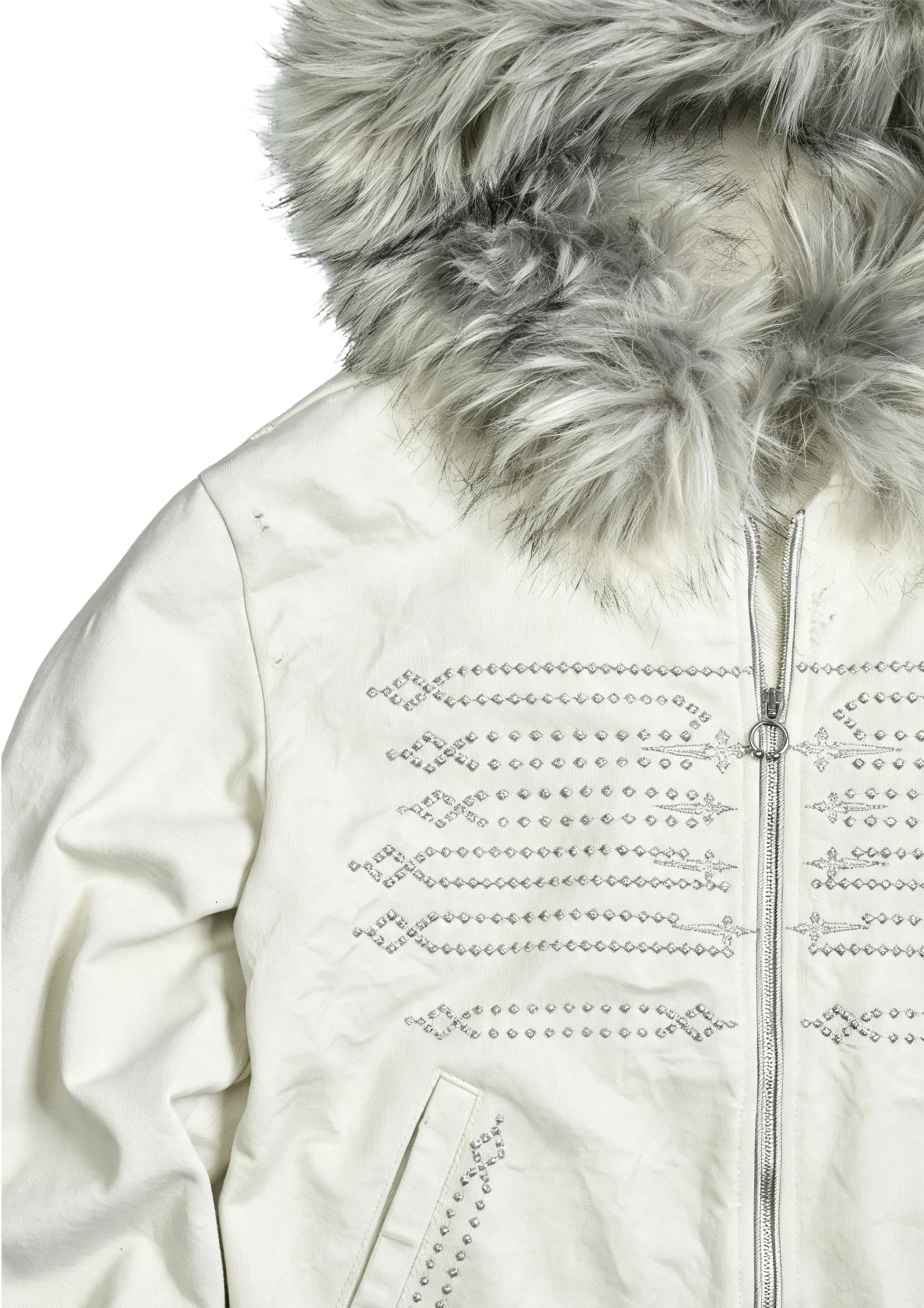 Court Embroidered Fur-trimmed Cropped Sweatshirt