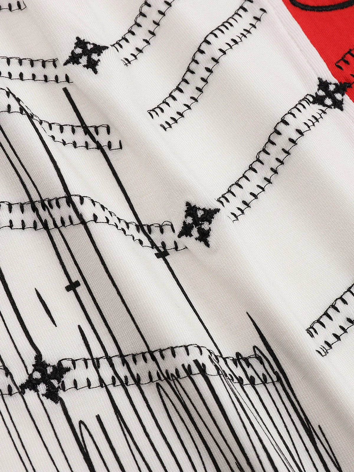 Embroidered Print Patchwork Fitted Long-sleeve Jersey