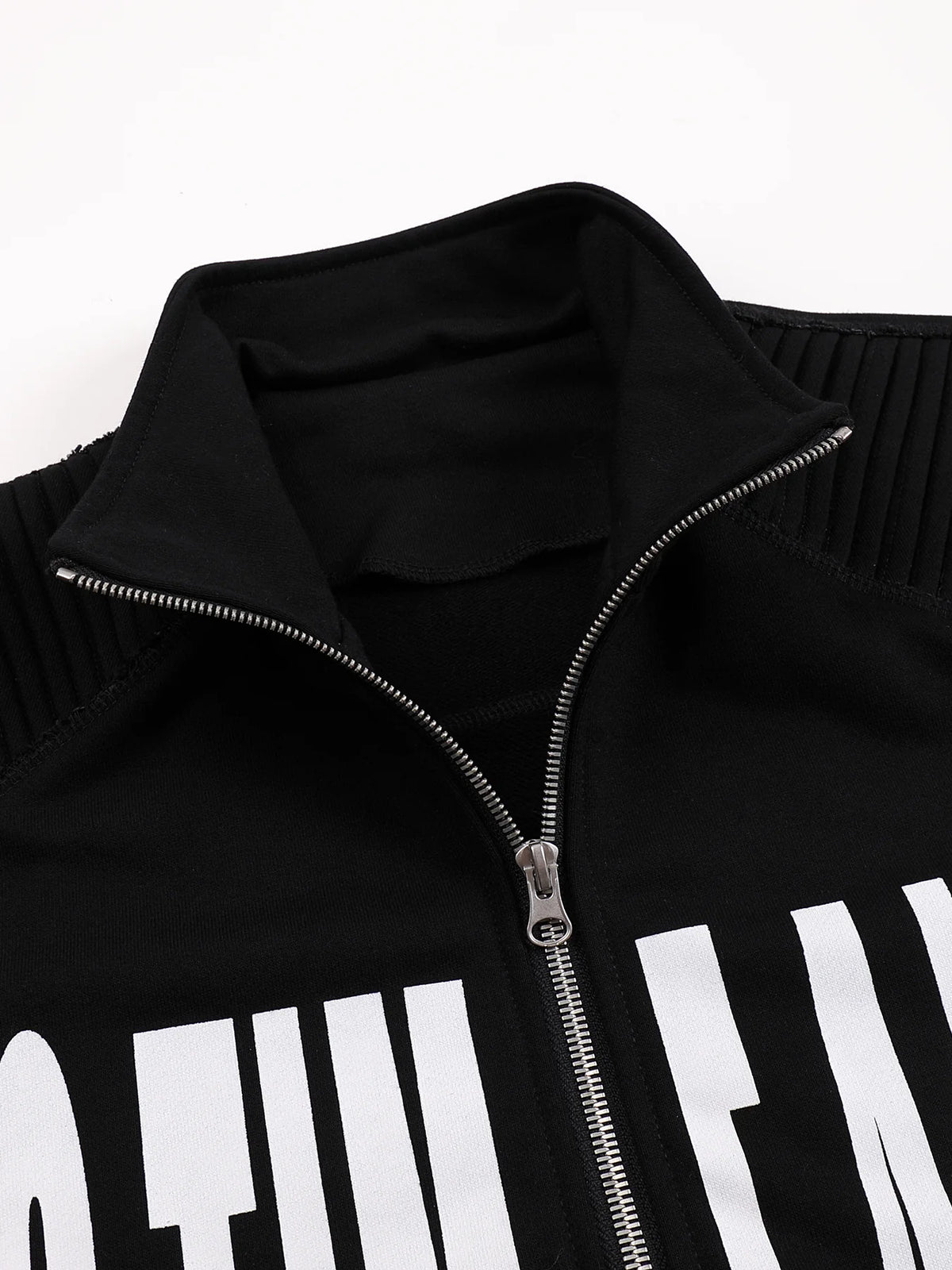 Printed Pleated-Shoulder Sweatshirt Jacket