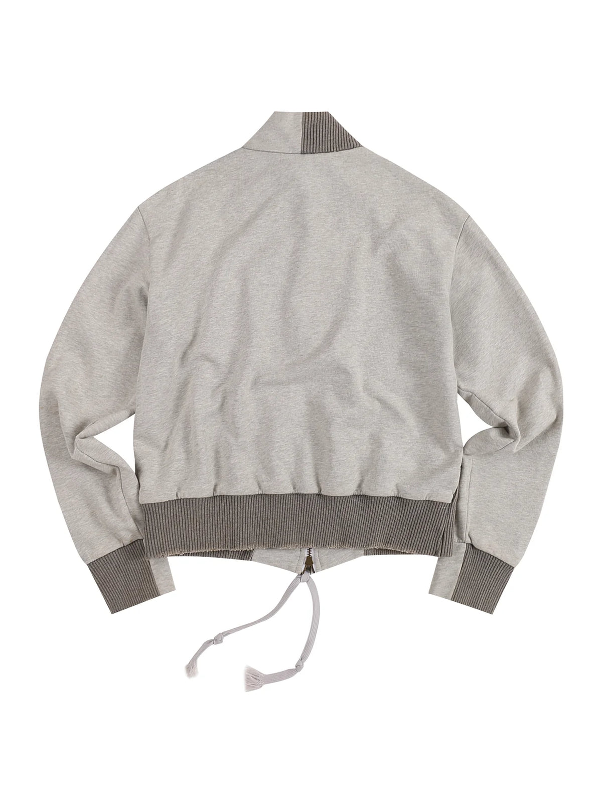 Washed Rhinestone Sweatshirt Jacket with an Irregular Zipper