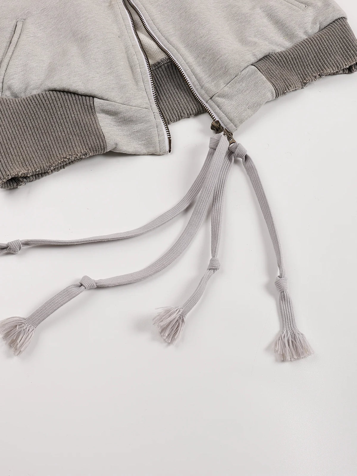 Washed Rhinestone Sweatshirt Jacket with an Irregular Zipper