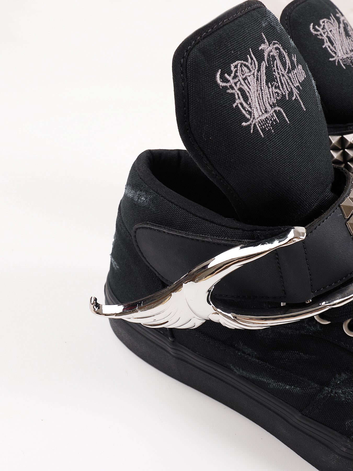 Silver Wing Studded Canvas Hi-Top Shoes