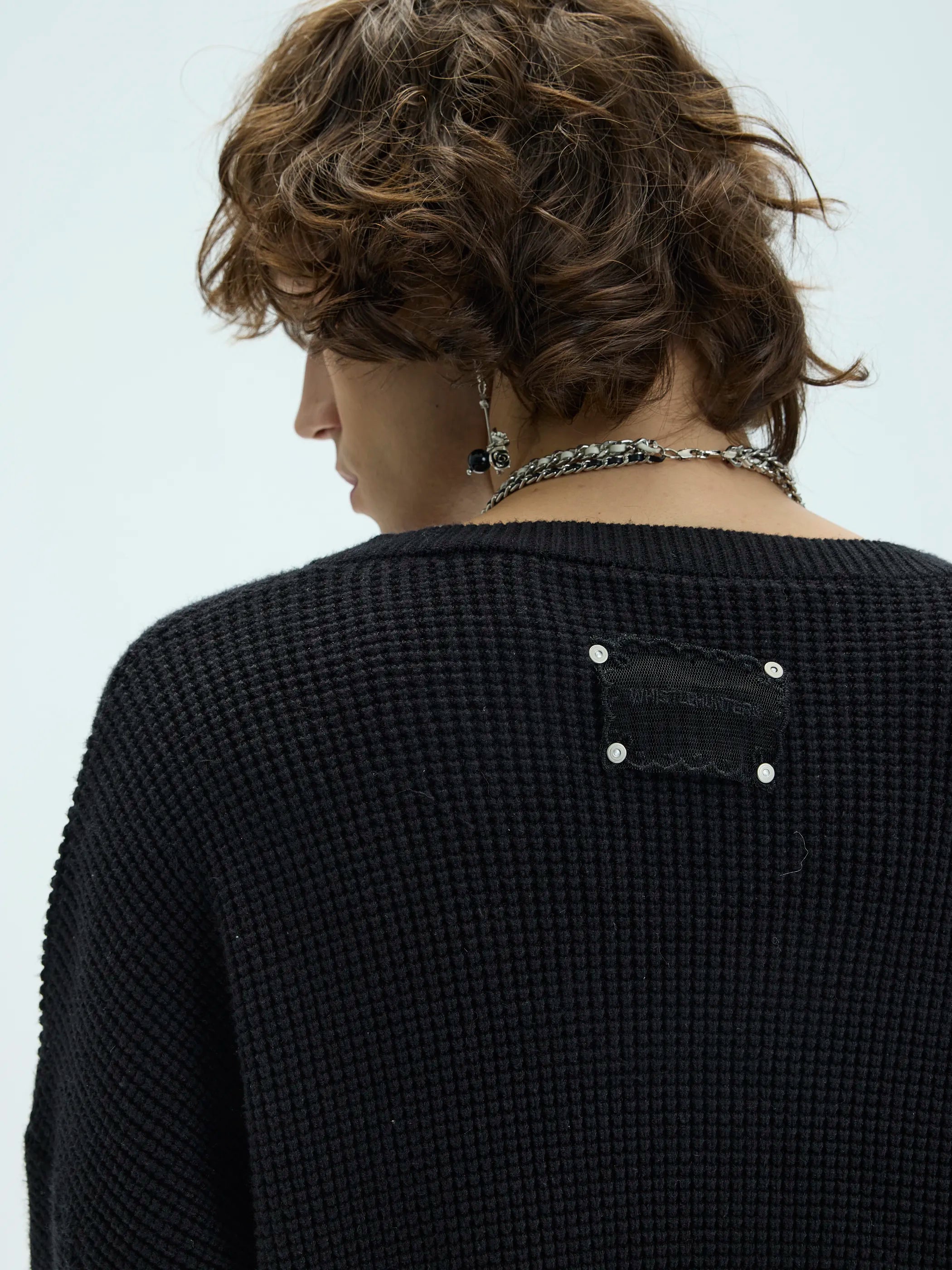 Model shot of 3D Waffle Texture Lace-Label Sweater 4