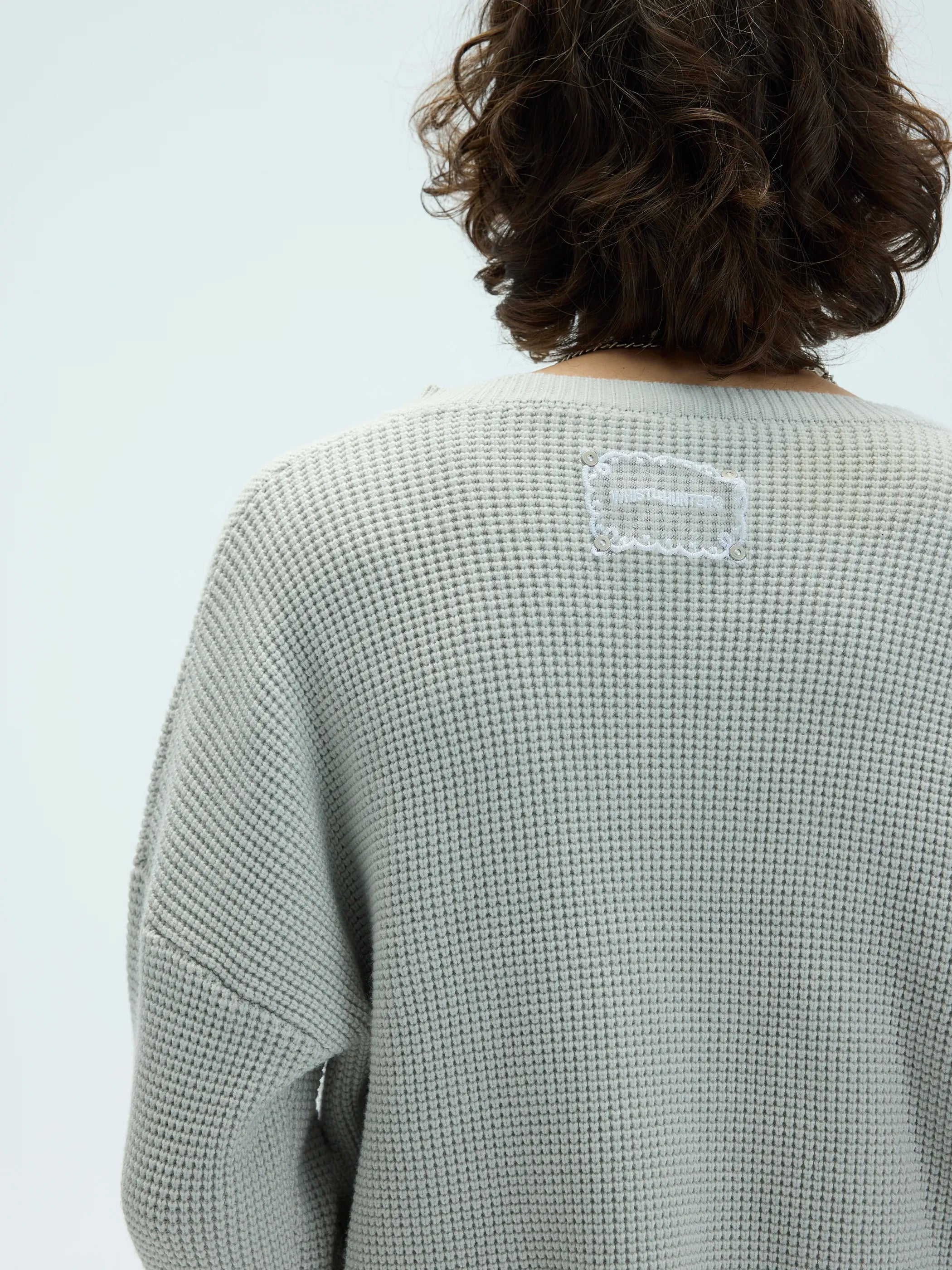 Model shot of 3D Waffle Texture Lace-Label Sweater 5