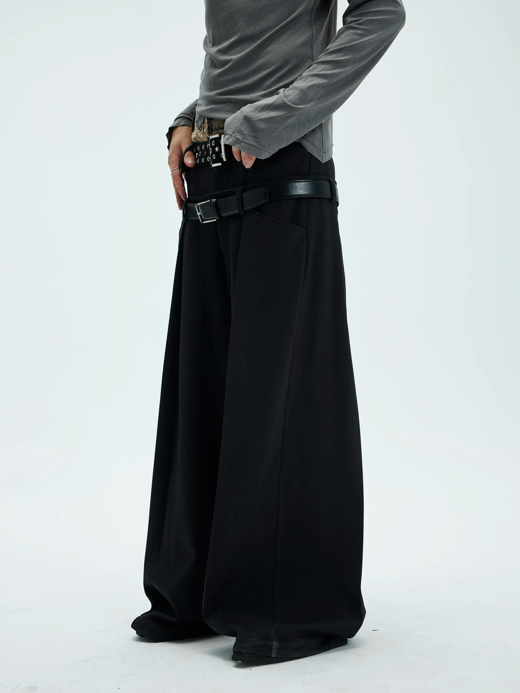 Dual-Waist Baggy Drape Suit Trousers