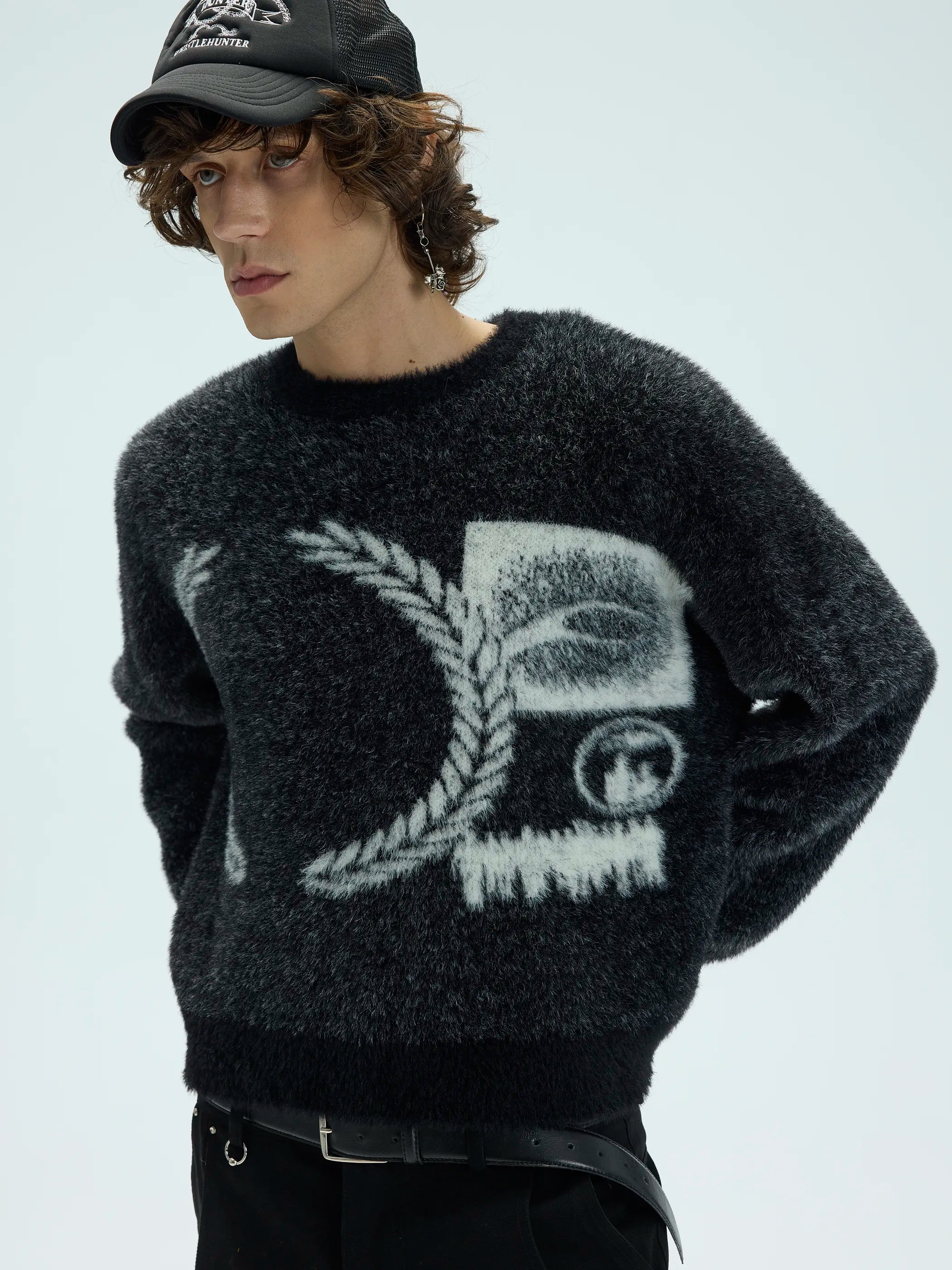 Main shot of Faux Fur Jacquard Wool Pullover