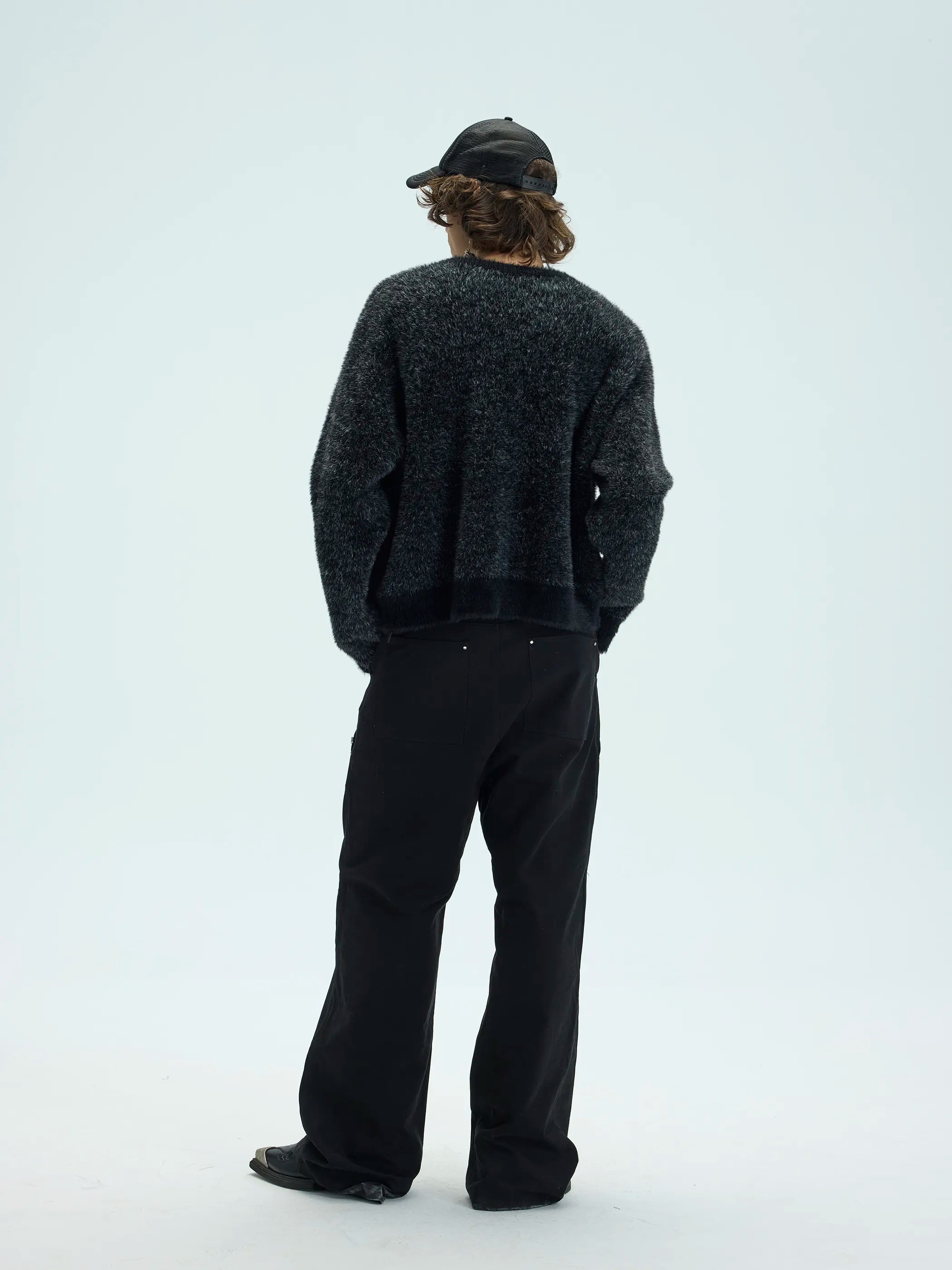 Model shot of Faux Fur Jacquard Wool Pullover 5