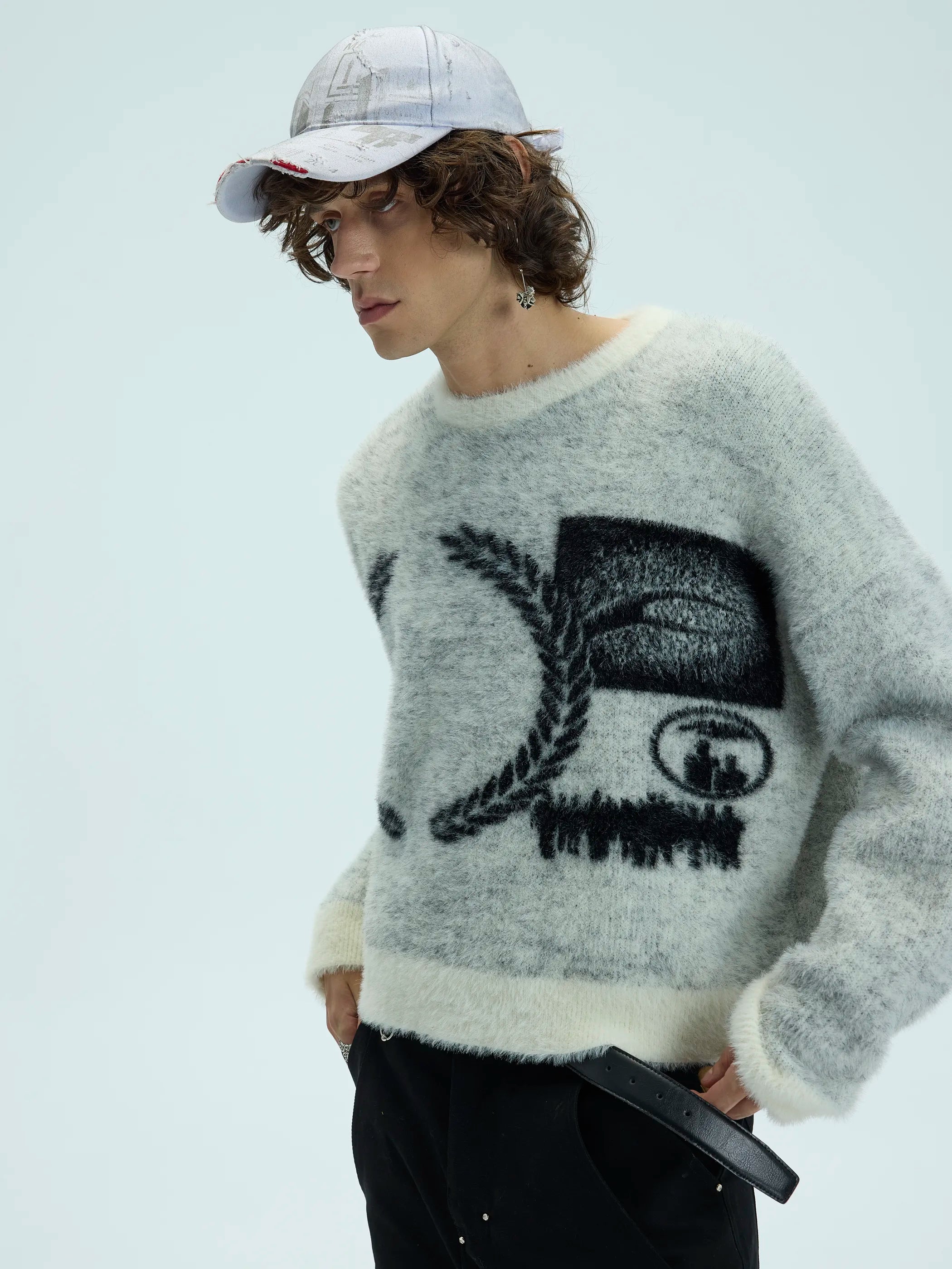 Main shot of Faux Fur Jacquard Wool Pullover