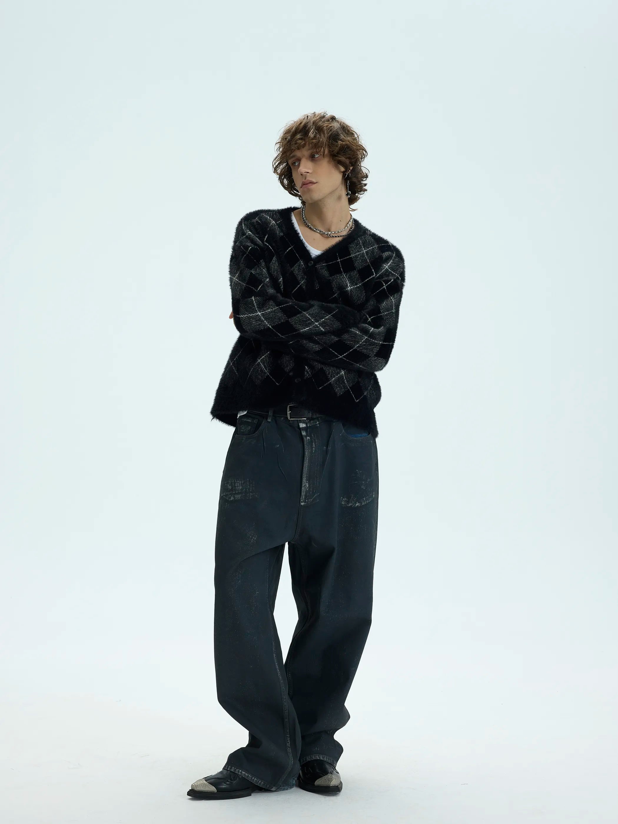 Model shot of Oversized Mink-Effect Aran Sweater Coat 2
