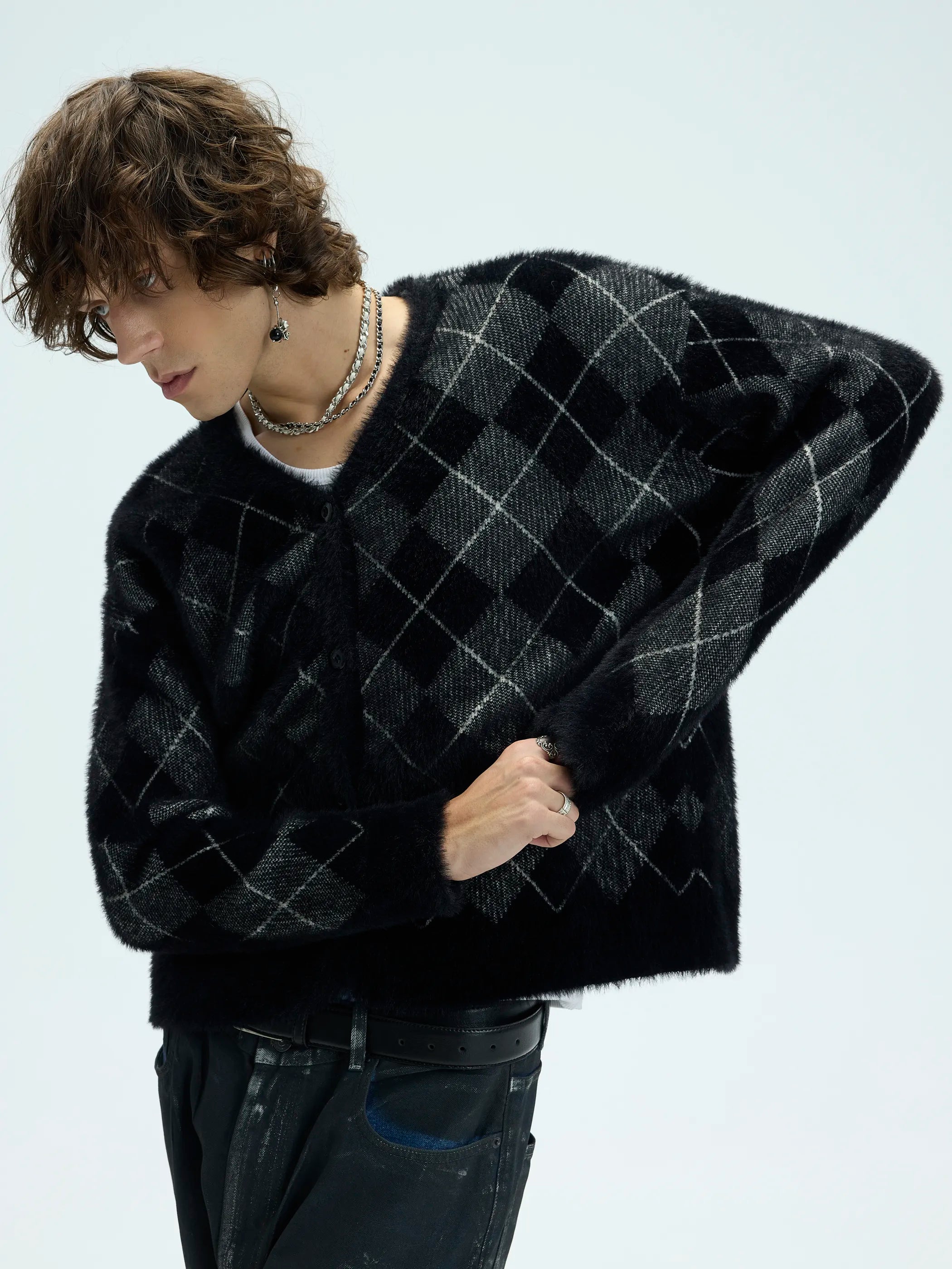 Model shot of Oversized Mink-Effect Aran Sweater Coat 5