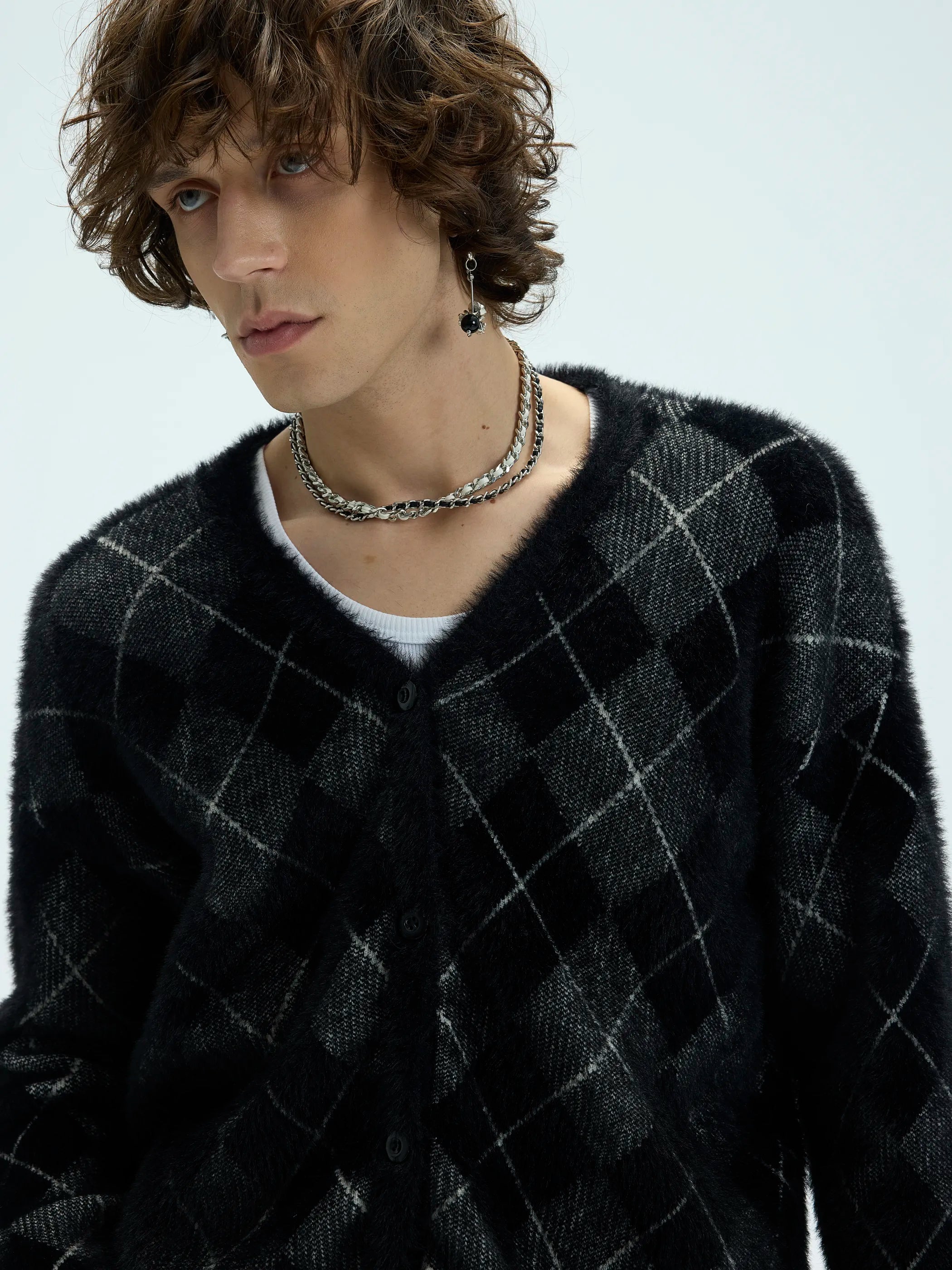 Model shot of Oversized Mink-Effect Aran Sweater Coat 6
