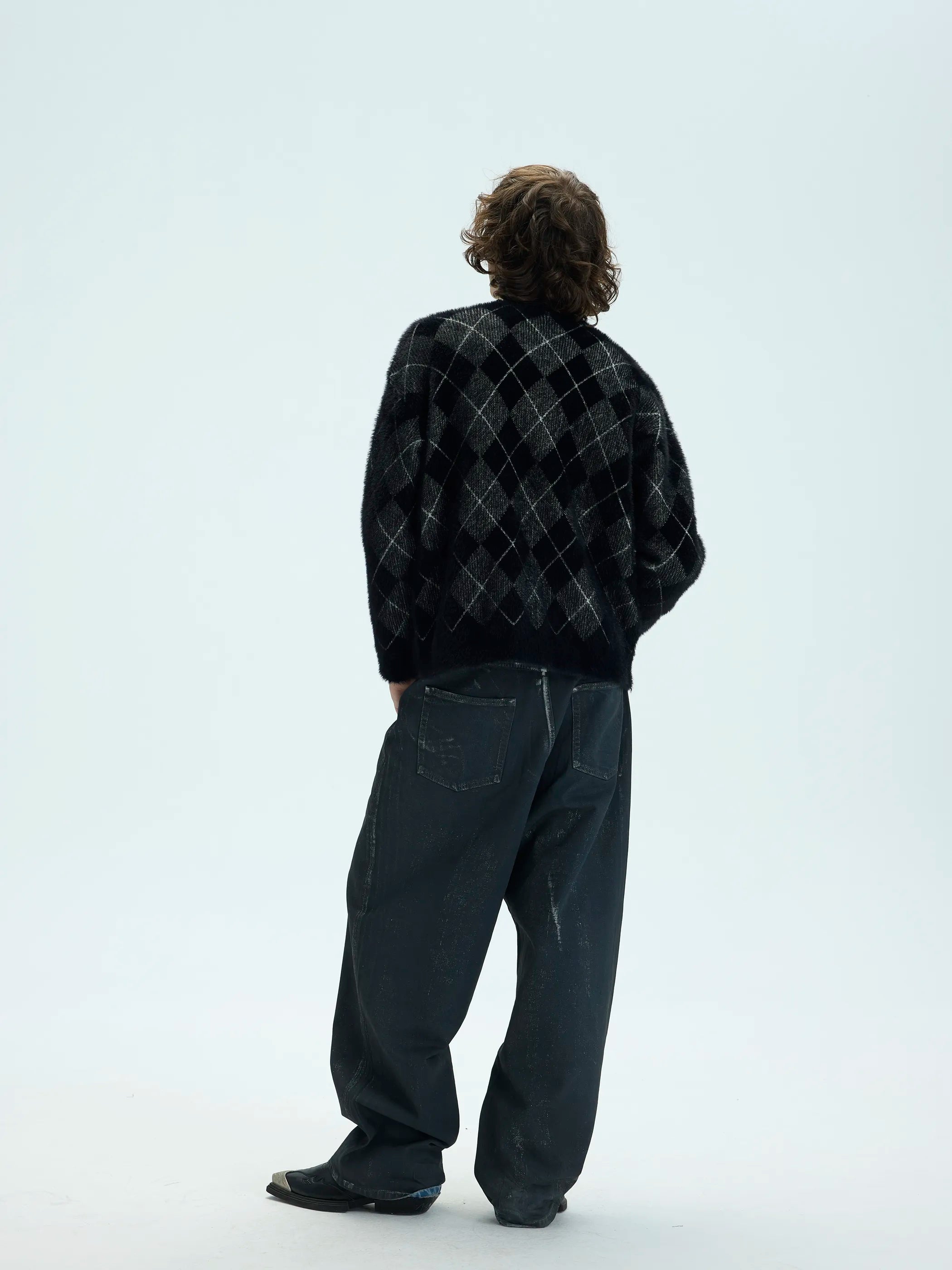 Model shot of Oversized Mink-Effect Aran Sweater Coat 7