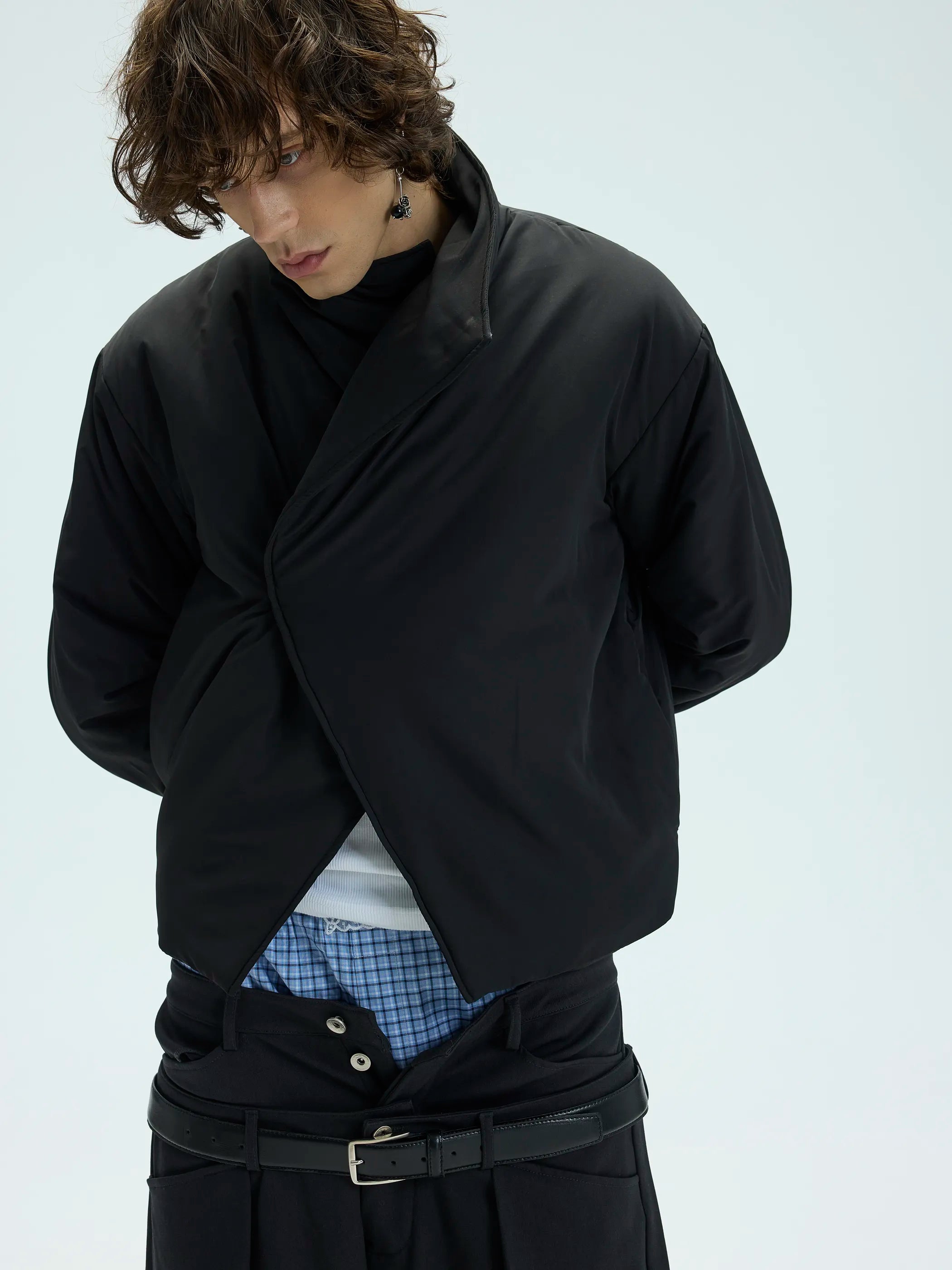 Main shot of Single-Button High-Neck Split-Hem Cotton Coat