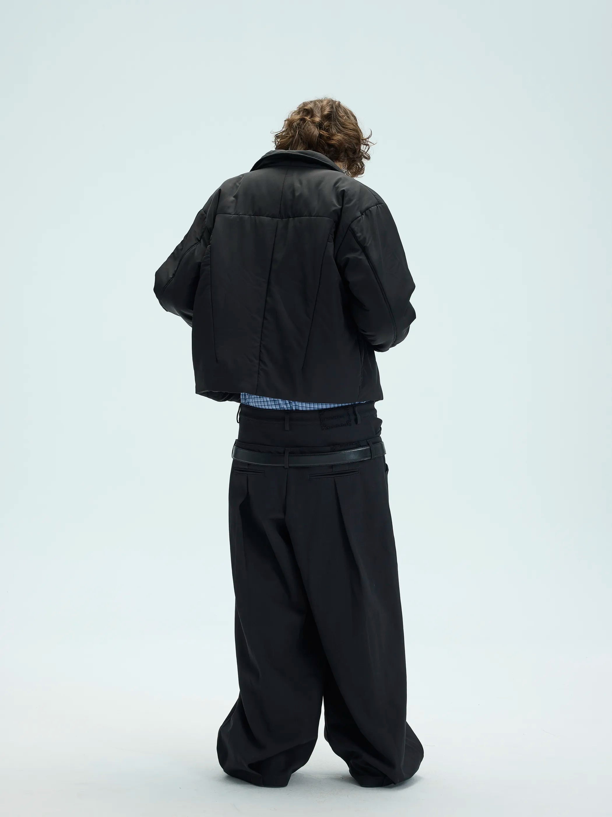 Model shot of Single-Button High-Neck Split-Hem Cotton Coat 6