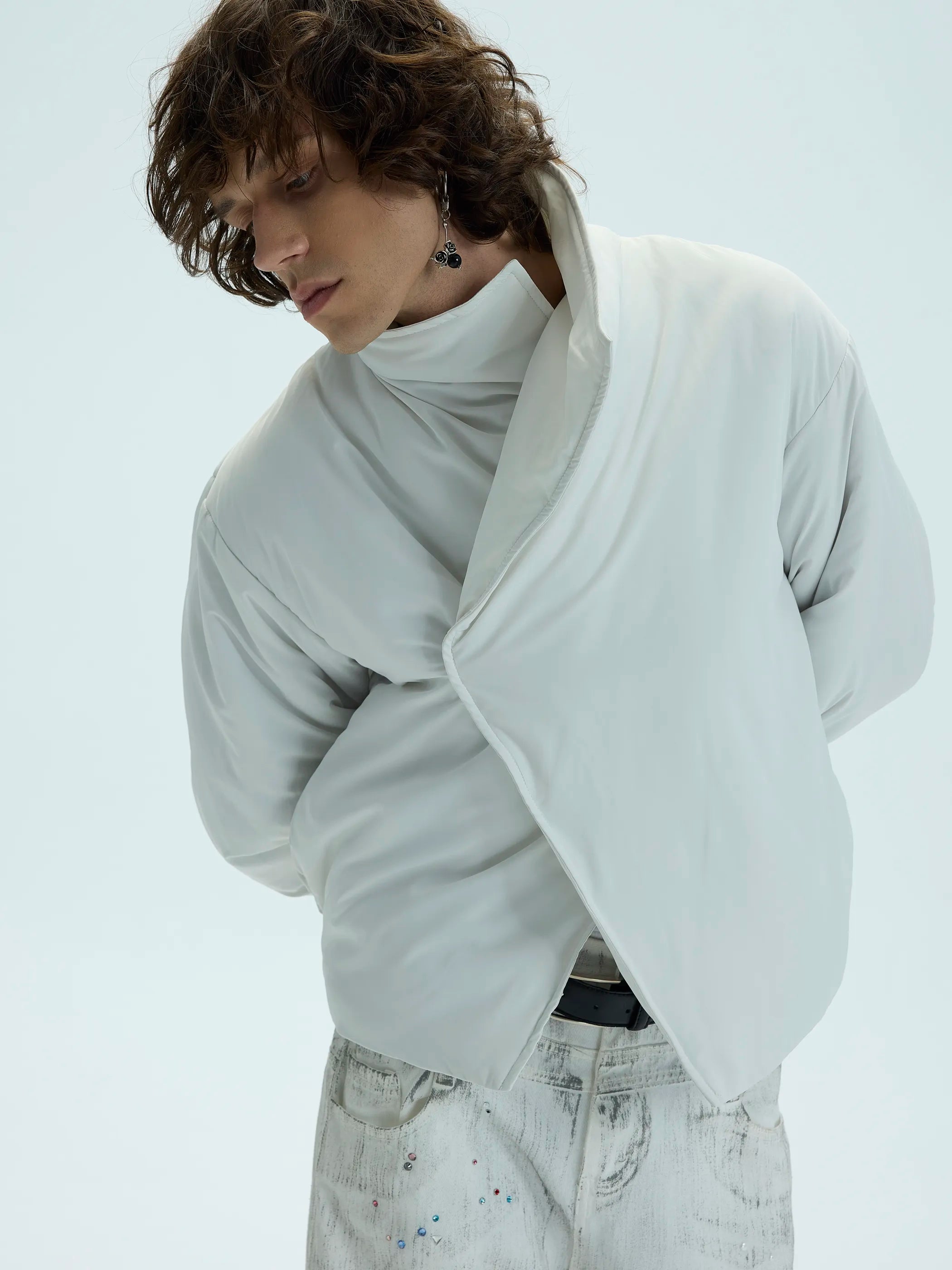 Main shot of Single-Button High-Neck Split-Hem Cotton Coat