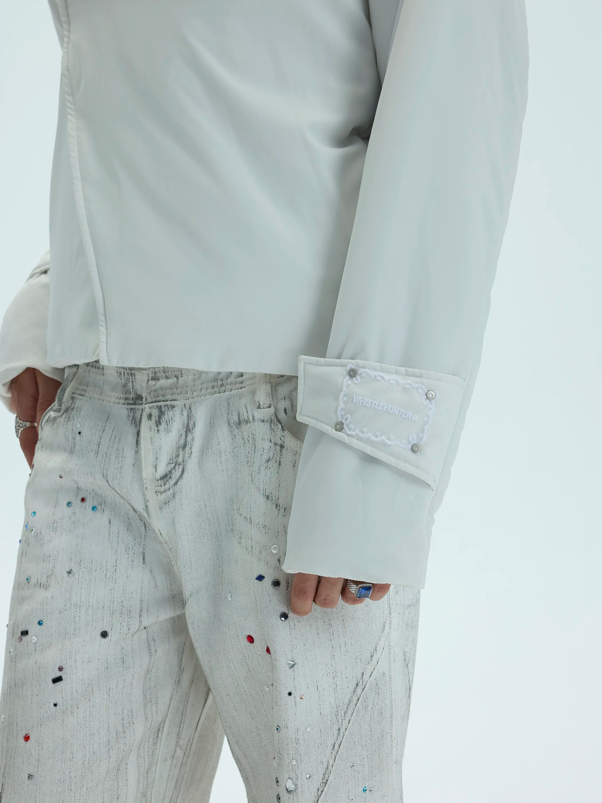 Model shot of Single-Button High-Neck Split-Hem Cotton Coat 6