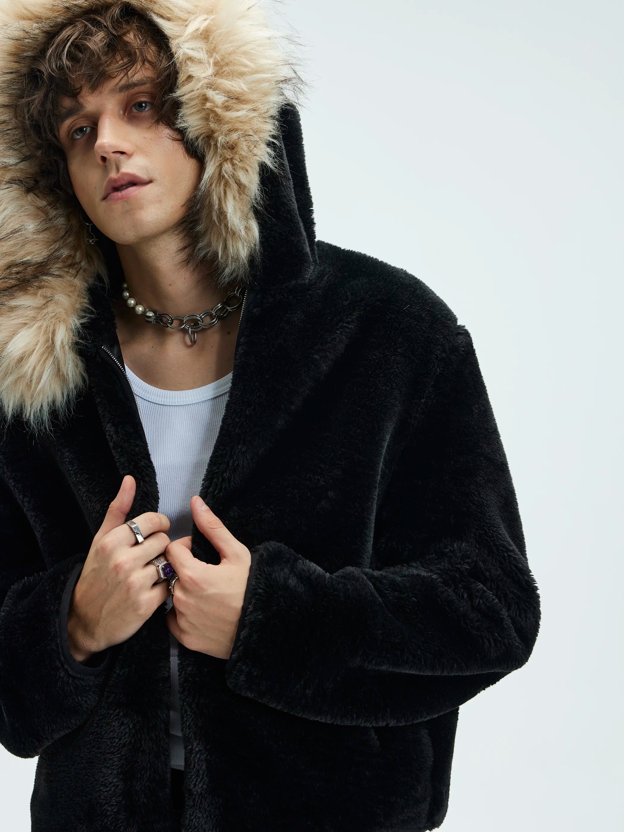 Model shot of Zip-Off Fleece Hooded Coat 5