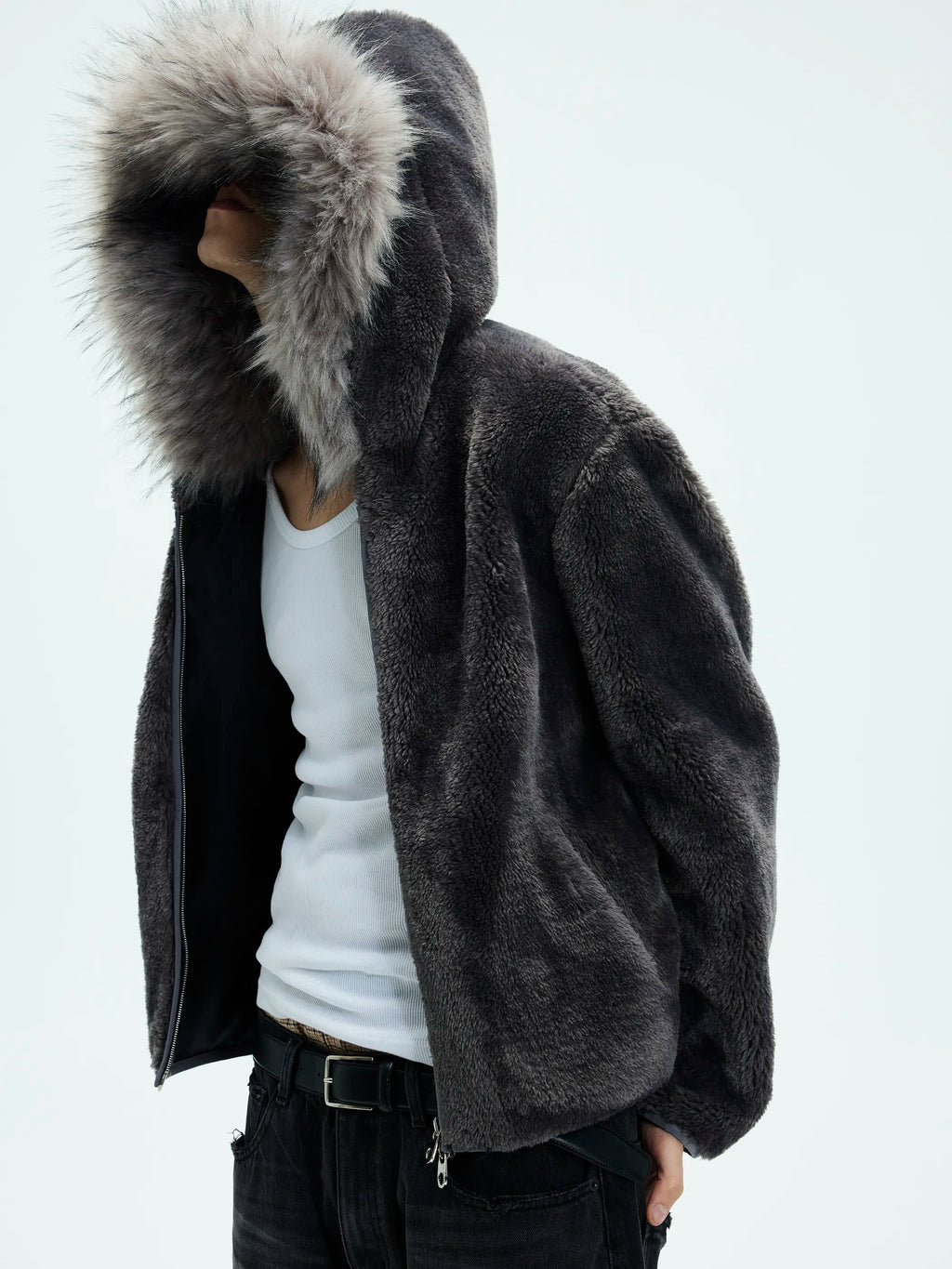 ジャケット・アウター WHISTLEHUNTER fur zip y2k opium WHISTLEHUNTER Detachable Collar Washed Zip-Up Hoodie