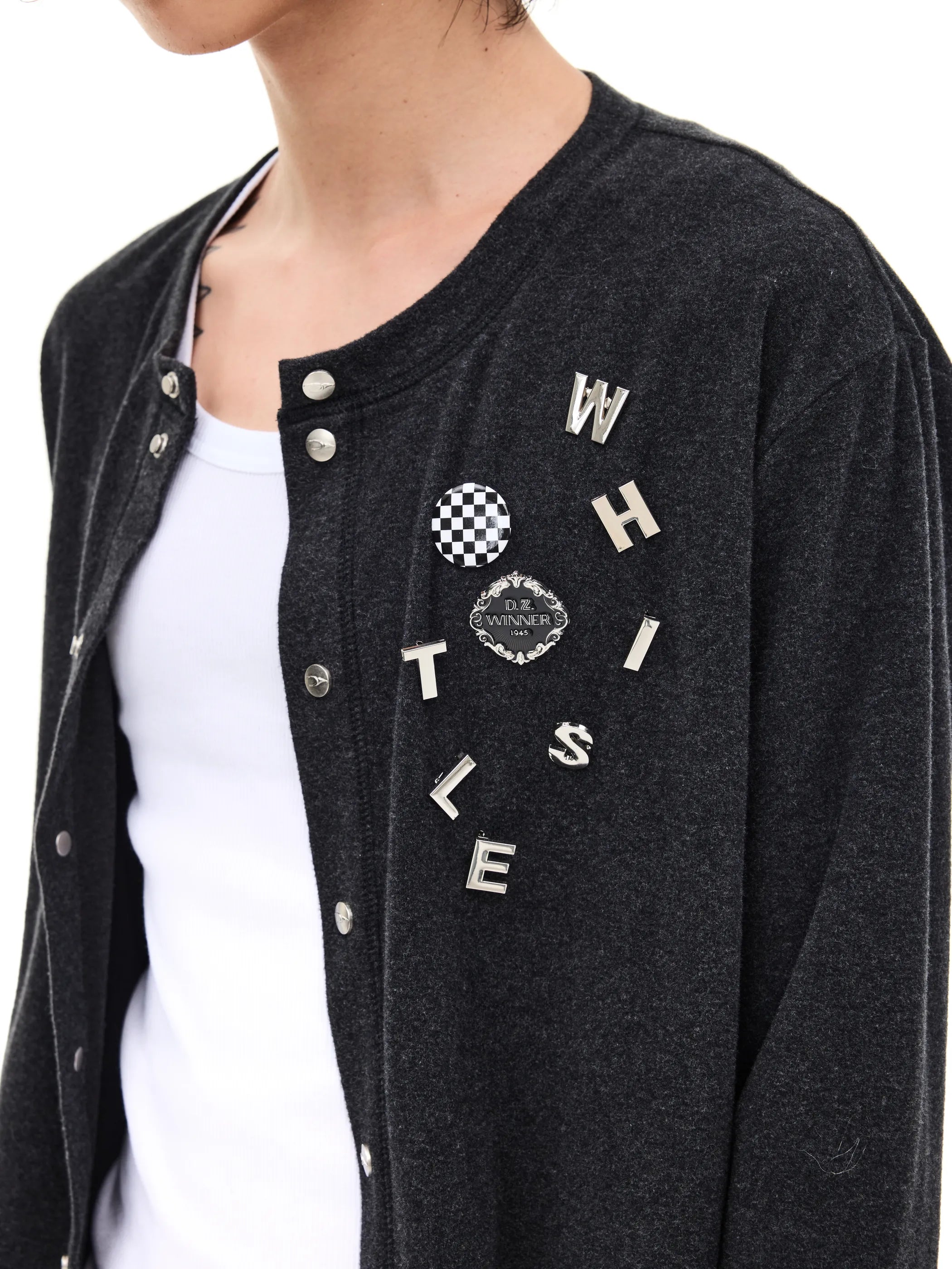 Badge-embroidered wool-blend slim-fit