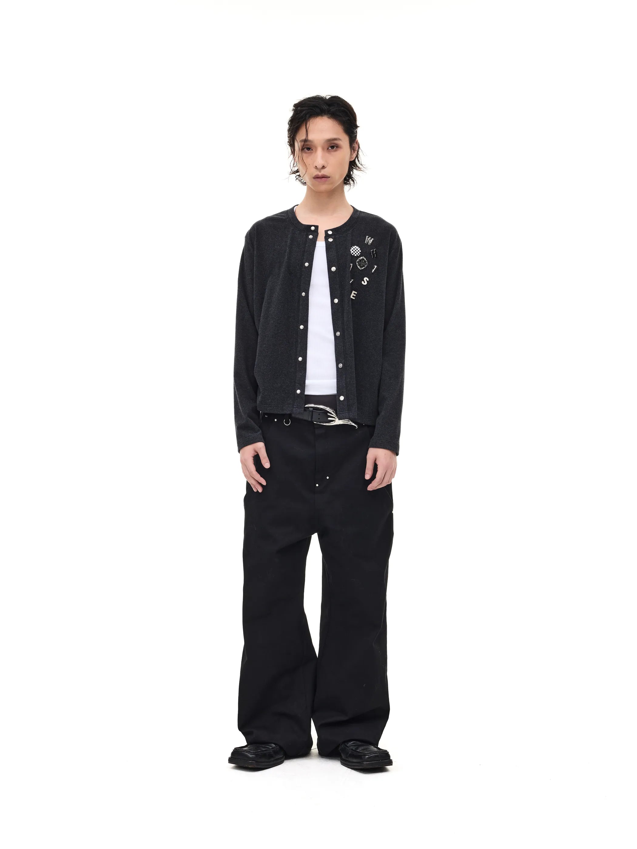 Badge-embroidered wool-blend slim-fit