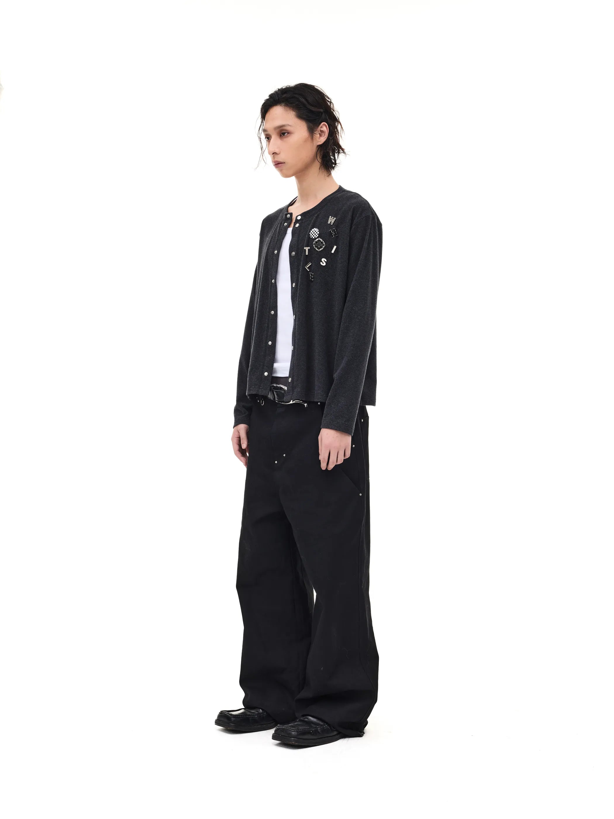 Badge-embroidered wool-blend slim-fit