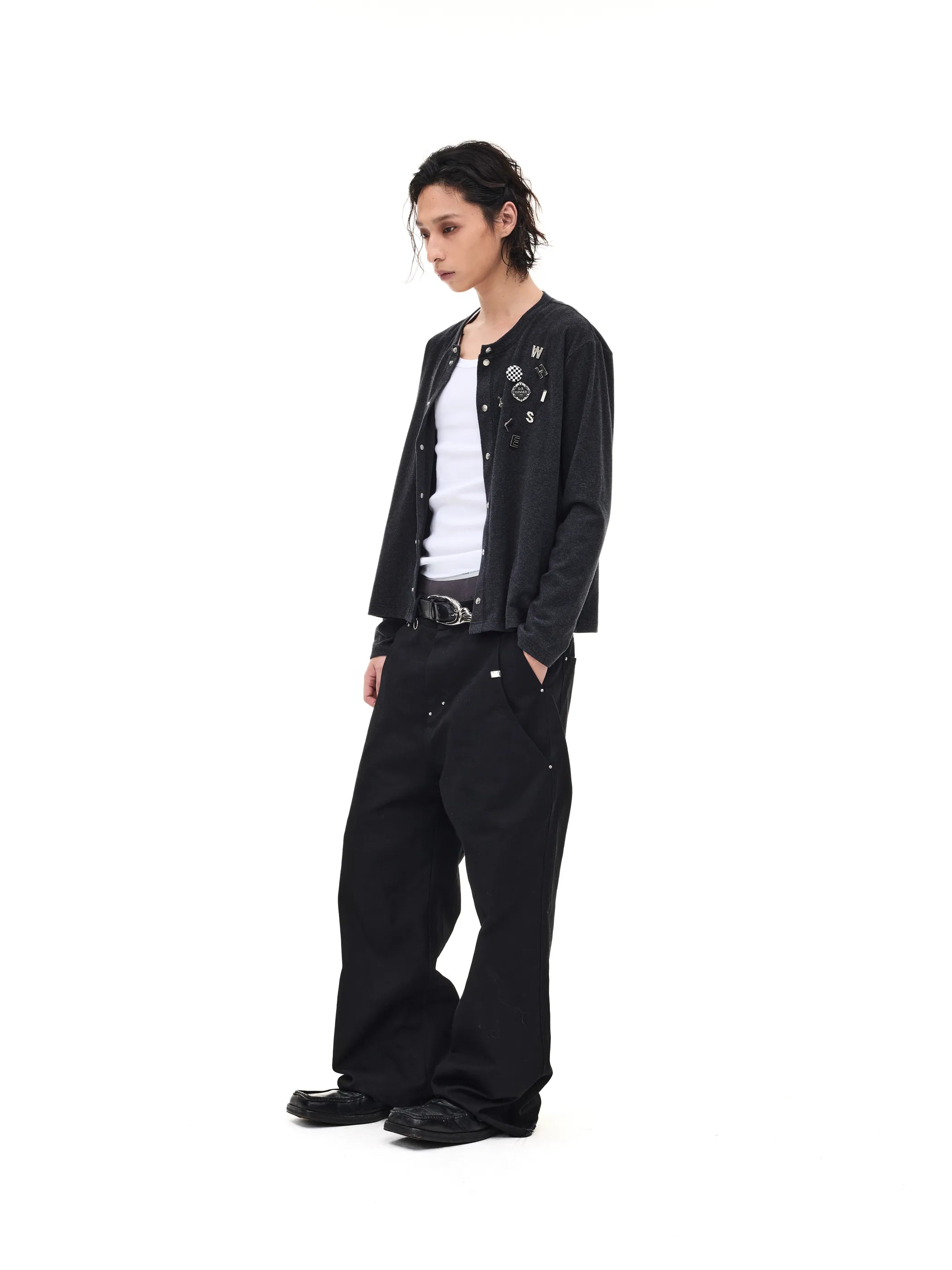 Badge-embroidered wool-blend slim-fit