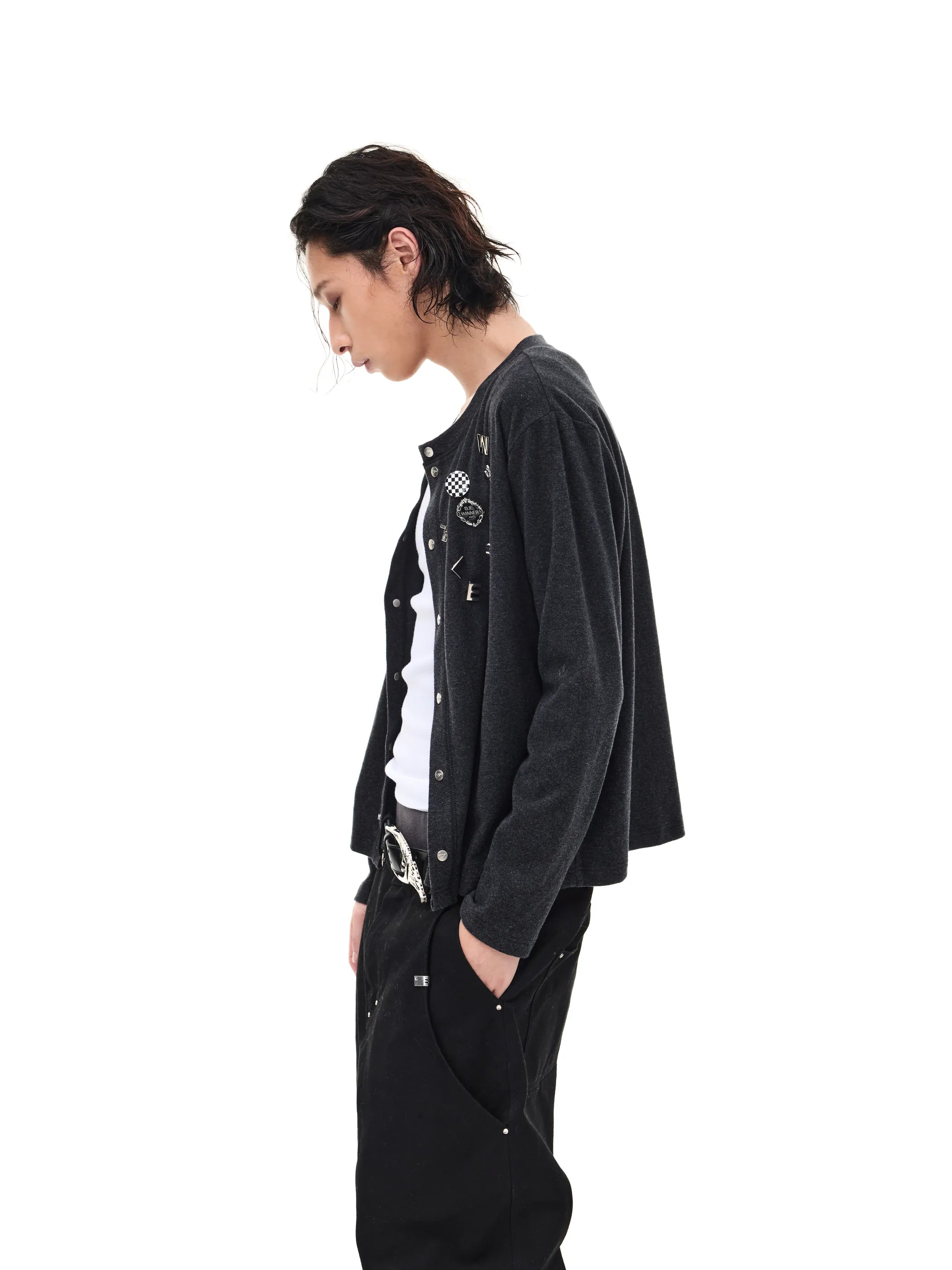 Badge-embroidered wool-blend slim-fit