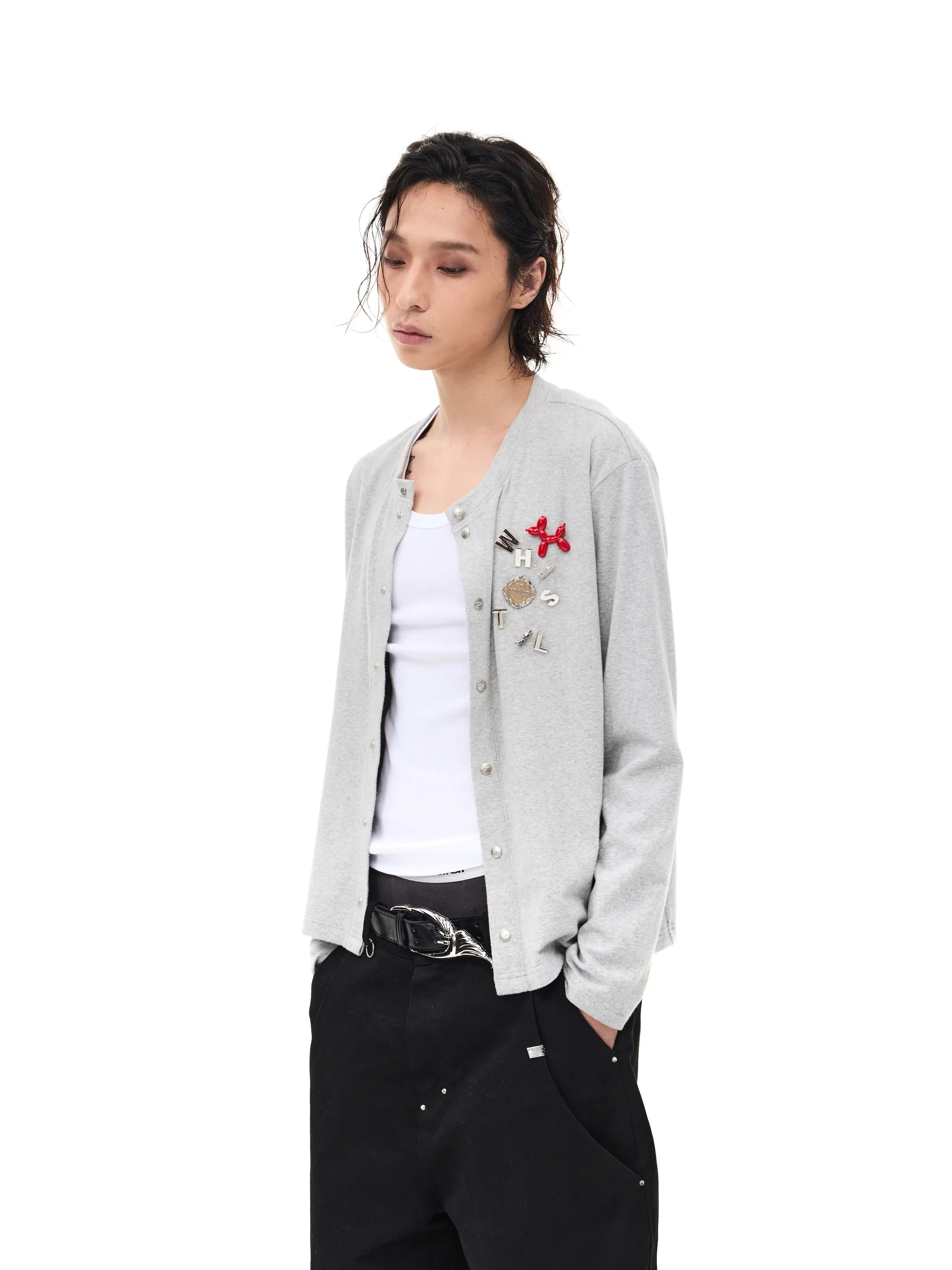 Badge-embroidered wool-blend slim-fit