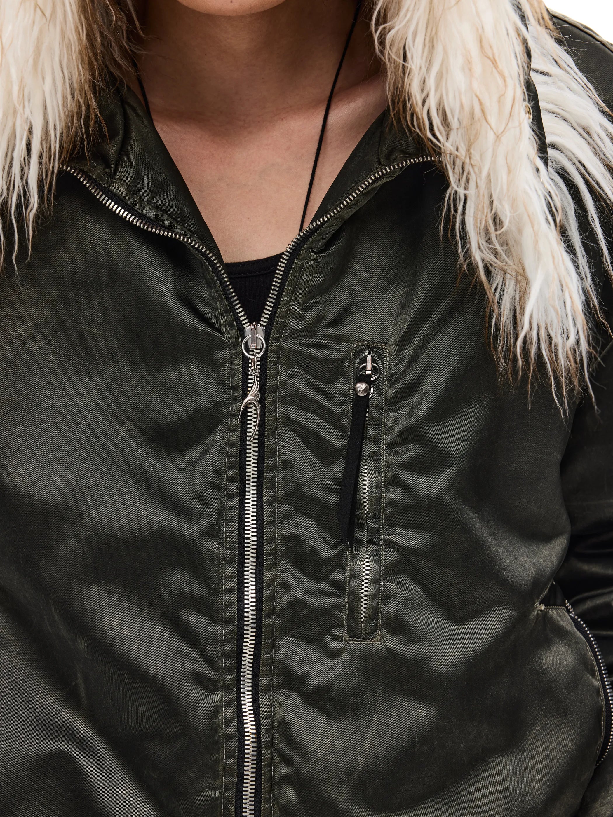 Bomber jacket with detachable hood