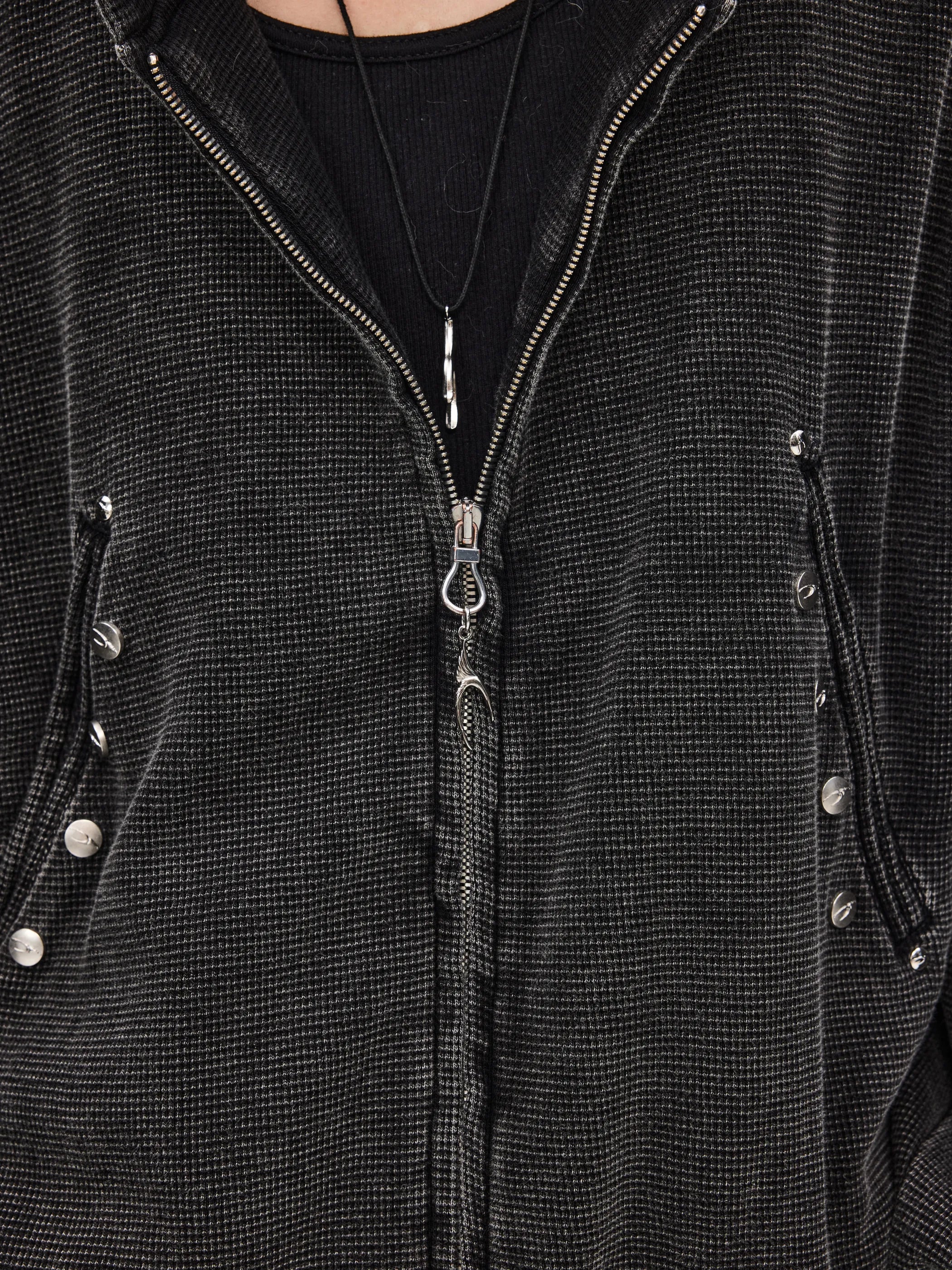 Distressed rivet-detailed hooded sweatshirt