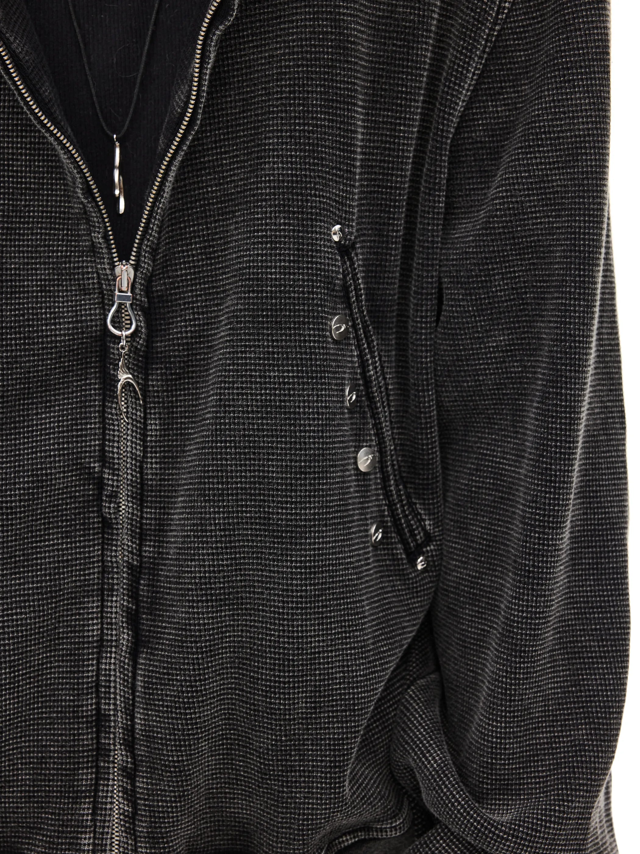 Distressed rivet-detailed hooded sweatshirt