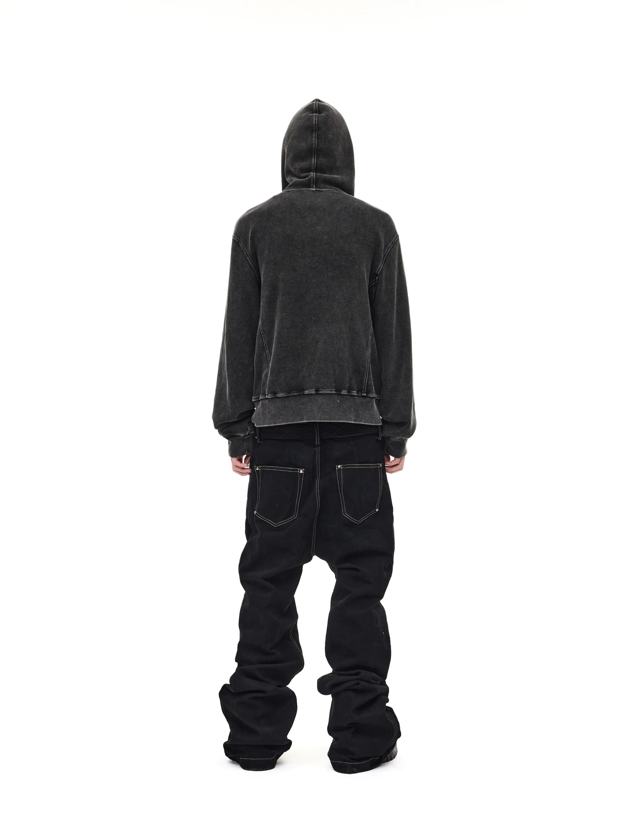 Distressed rivet-detailed hooded sweatshirt