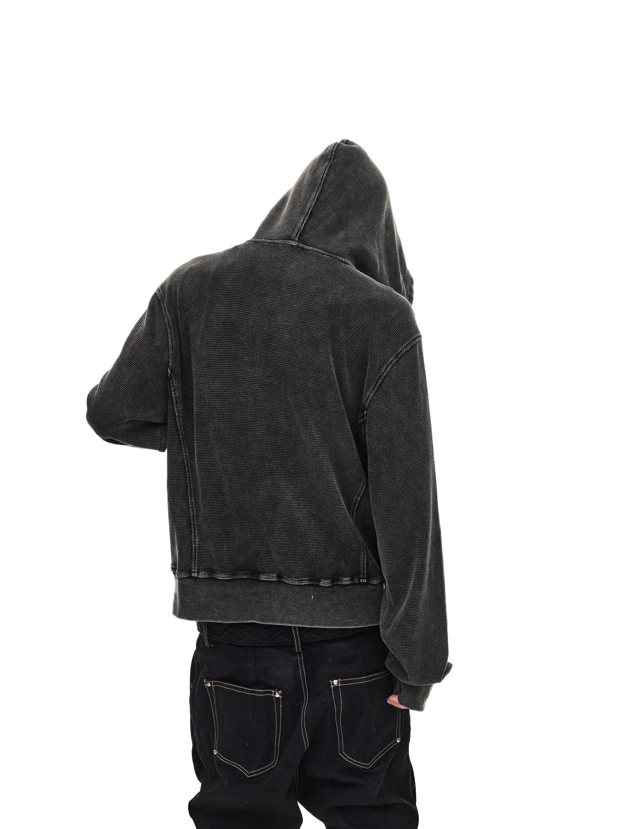 Distressed rivet-detailed hooded sweatshirt