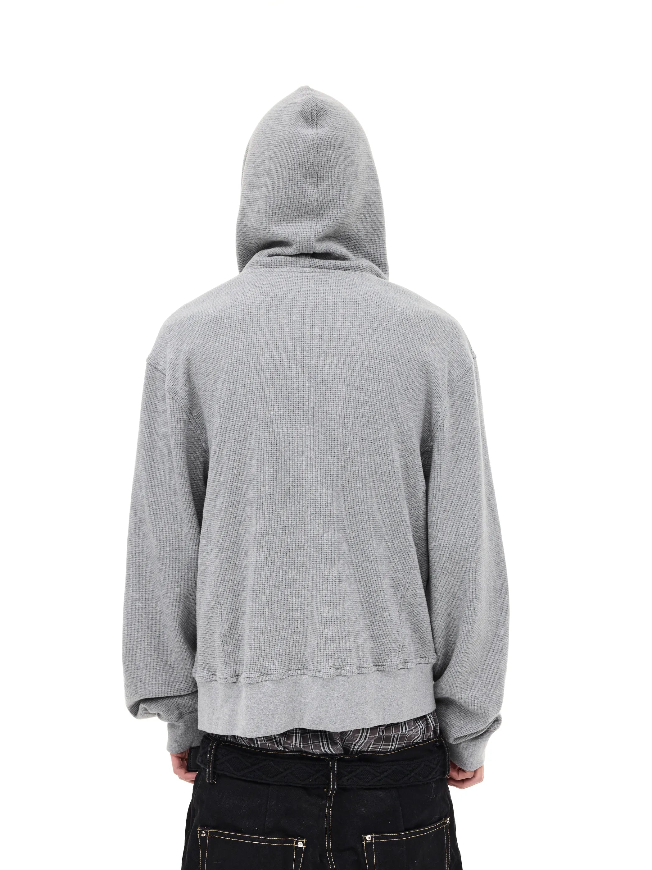 Distressed rivet-detailed hooded sweatshirt