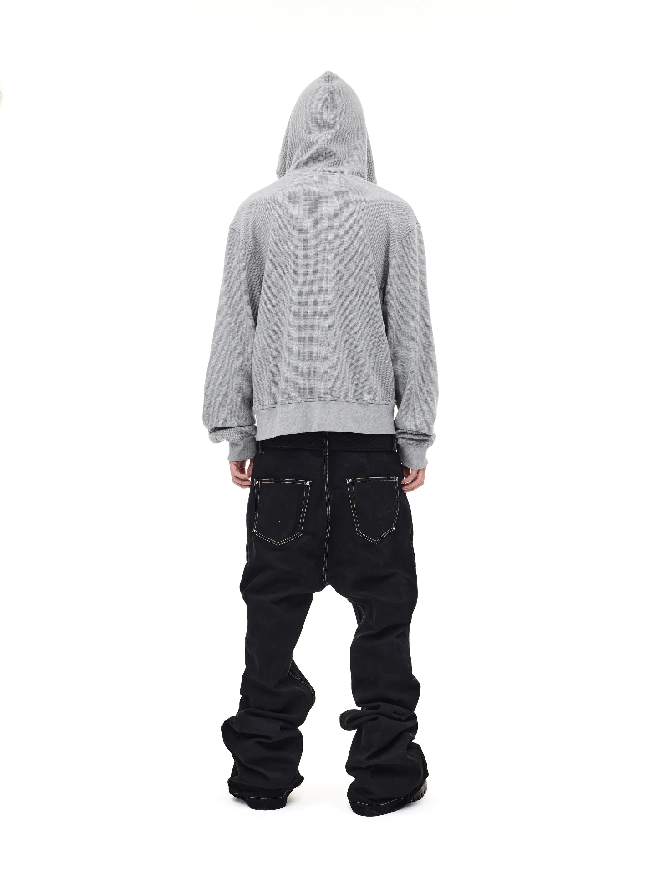 Distressed rivet-detailed hooded sweatshirt
