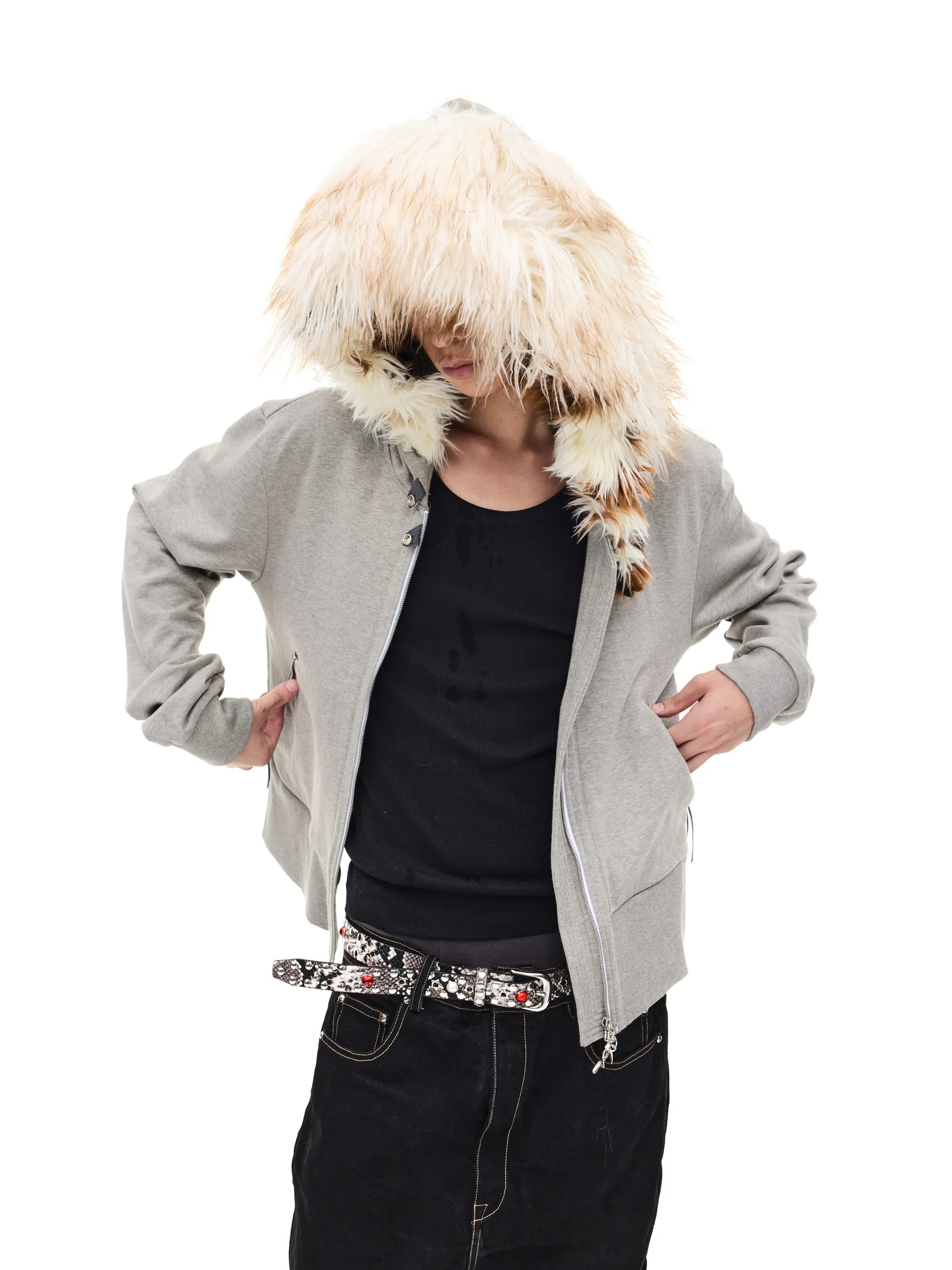 Fur-trimmed slim-fit hooded sweatshirt