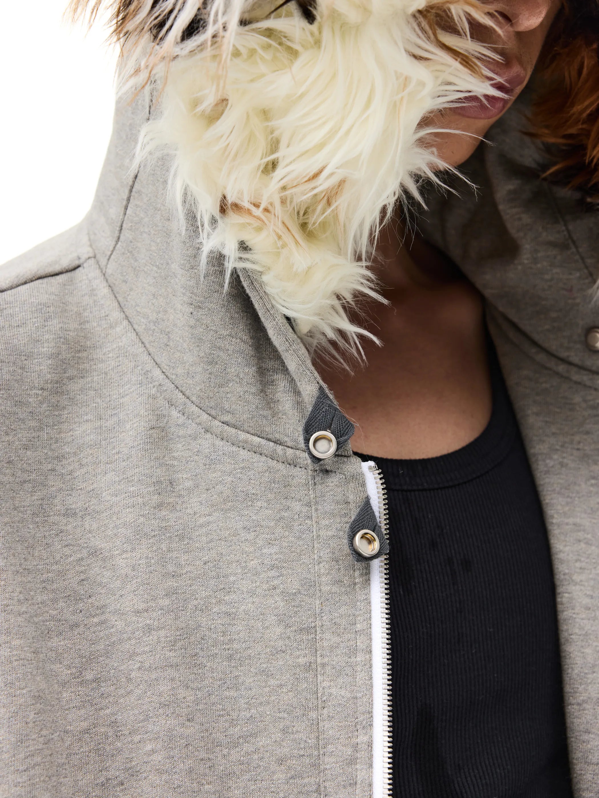 Fur-trimmed slim-fit hooded sweatshirt