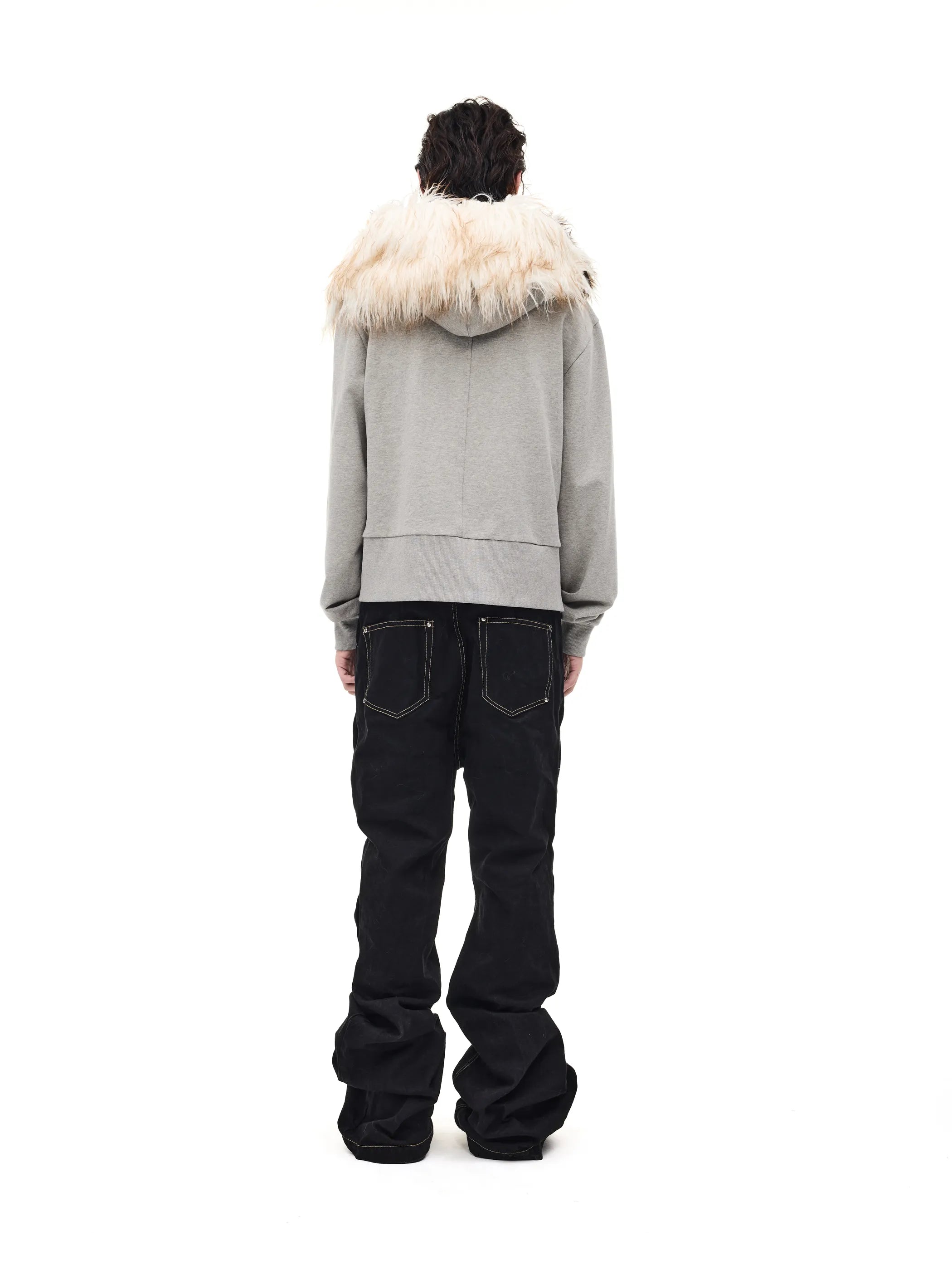 Fur-trimmed slim-fit hooded sweatshirt