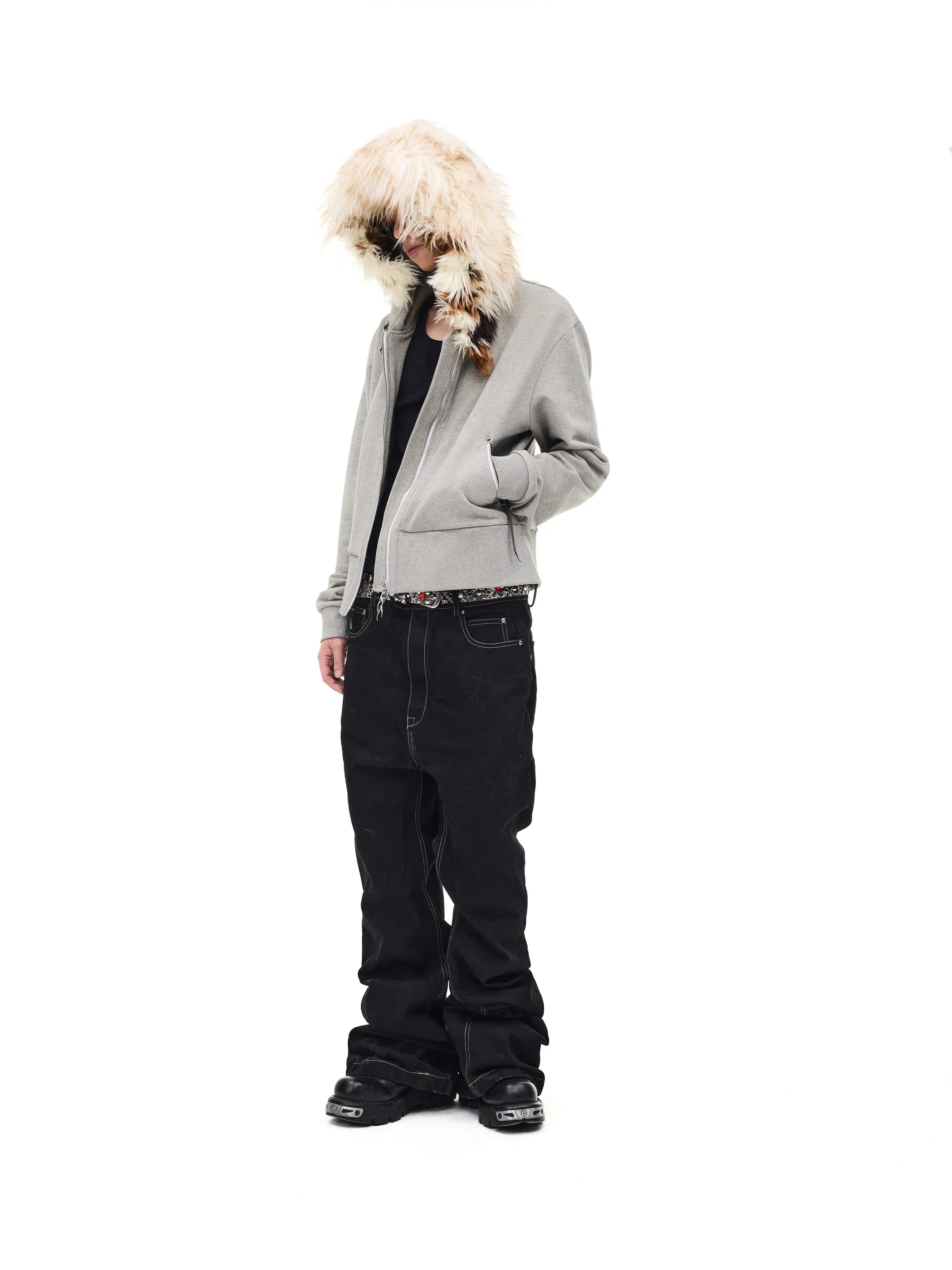 Fur-trimmed slim-fit hooded sweatshirt