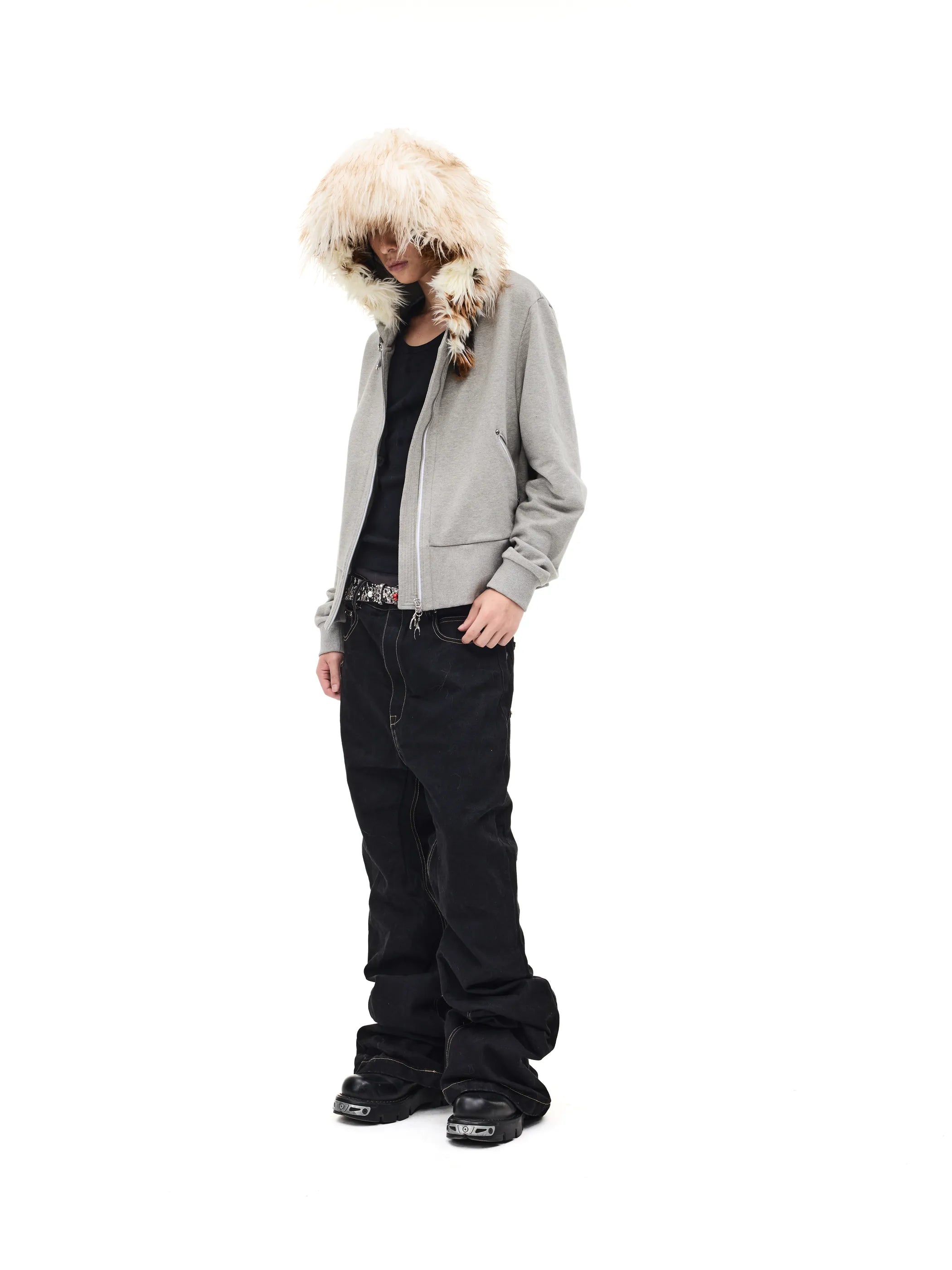 Fur-trimmed slim-fit hooded sweatshirt